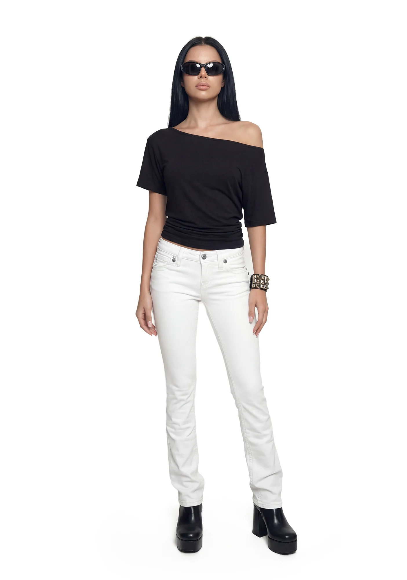 Gabbriette Low Rise Bootcut Jeans - White - Image 3