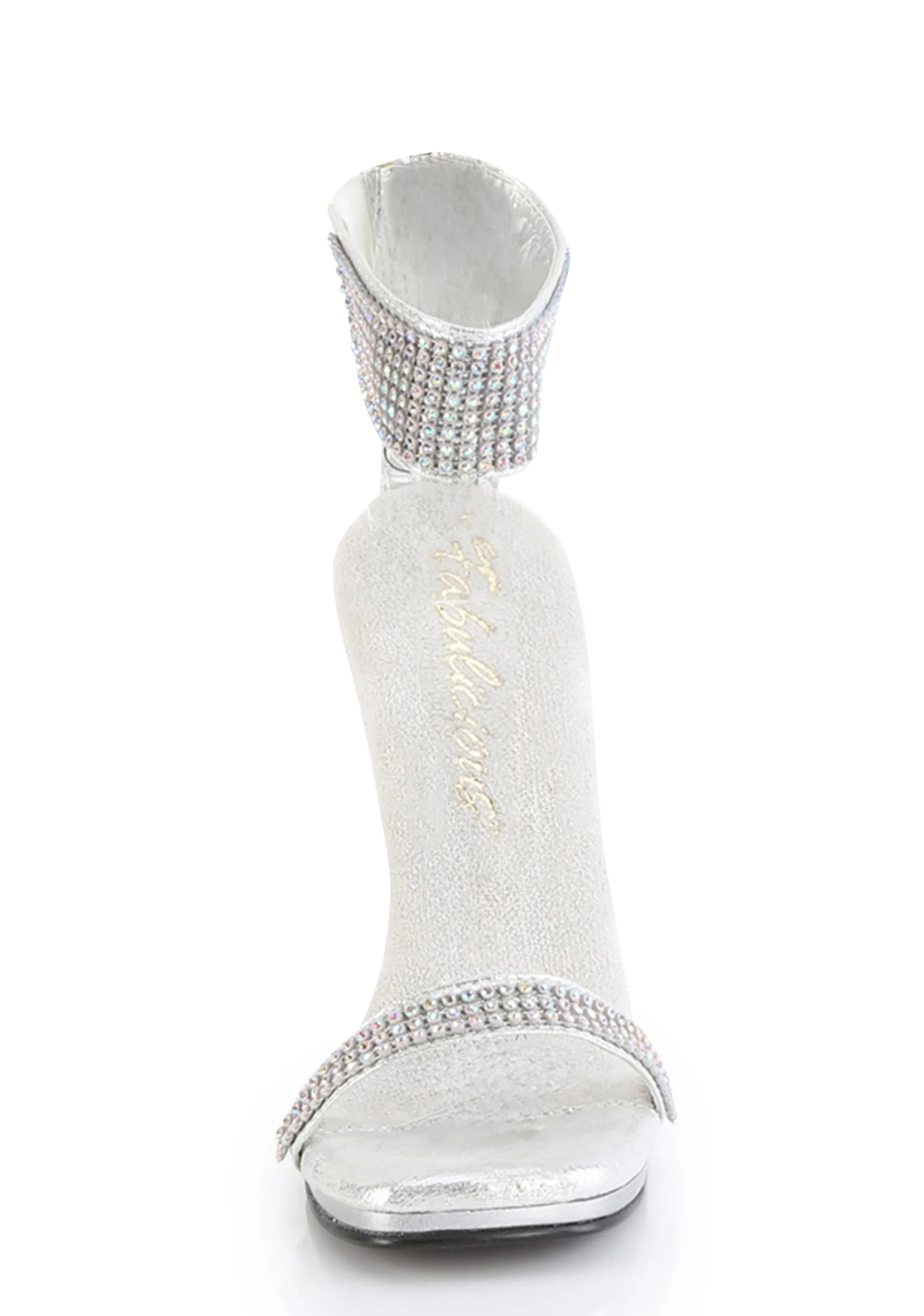 Chic-40 Platform Ankle Strap Rhinestone Sandals-Silver - Image 3