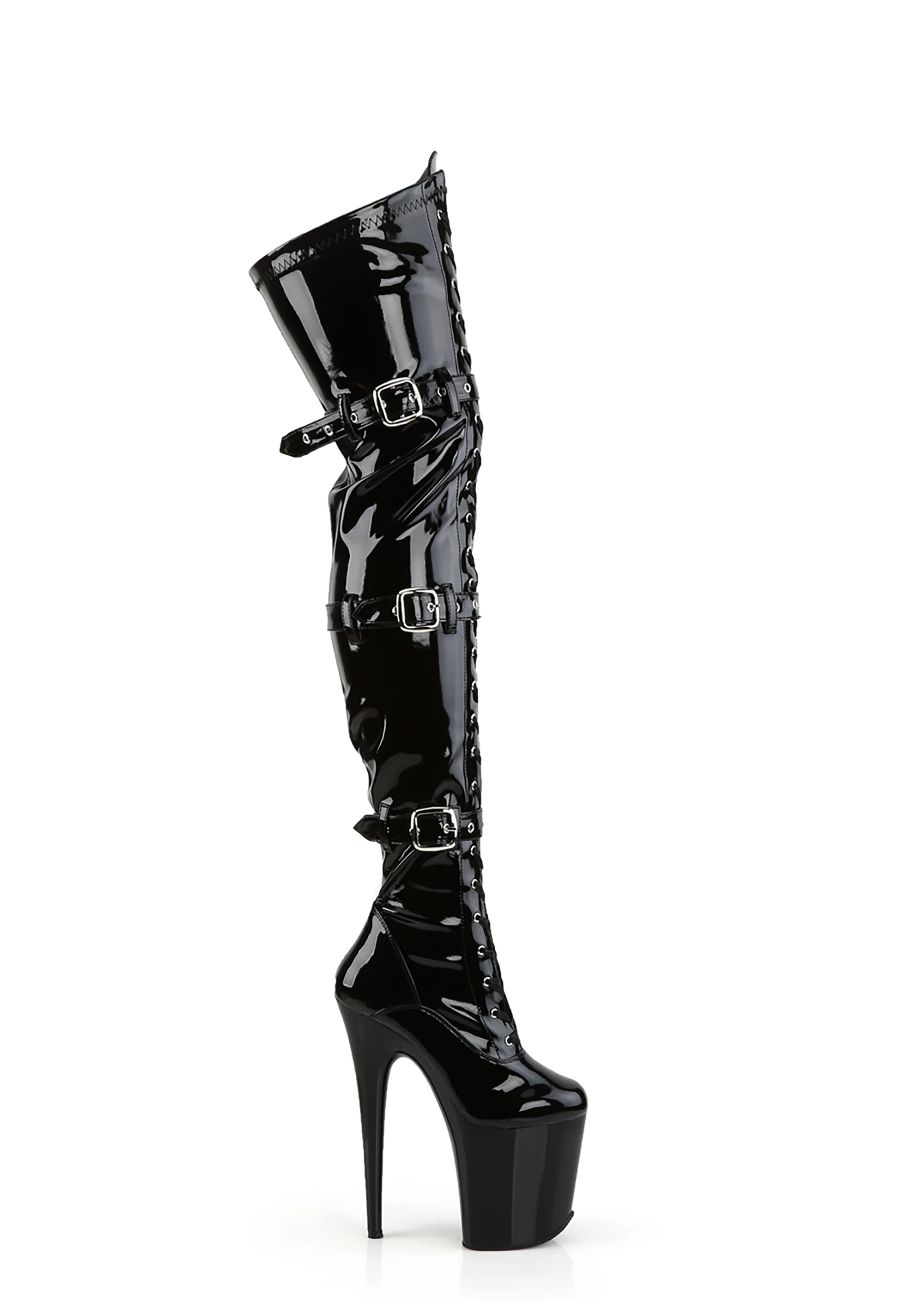 Flamingo-3028 Platform Thigh High Boots-Black PU - Image 4