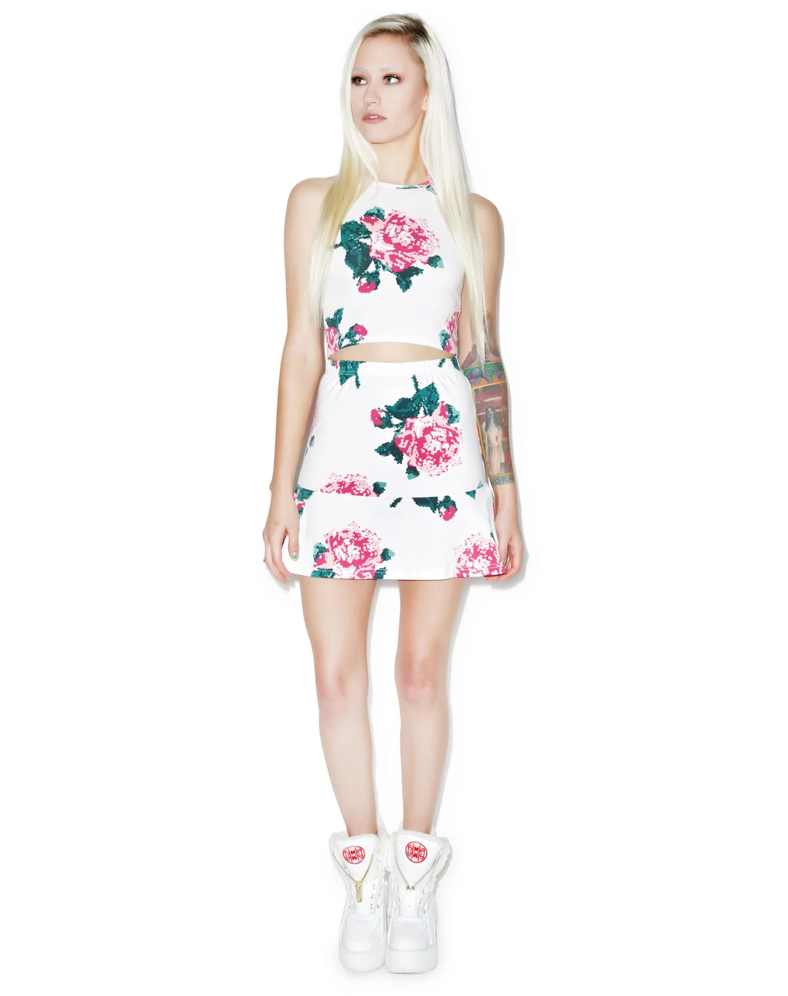 8Bit Floral Halter Tank Top - White - Image 8