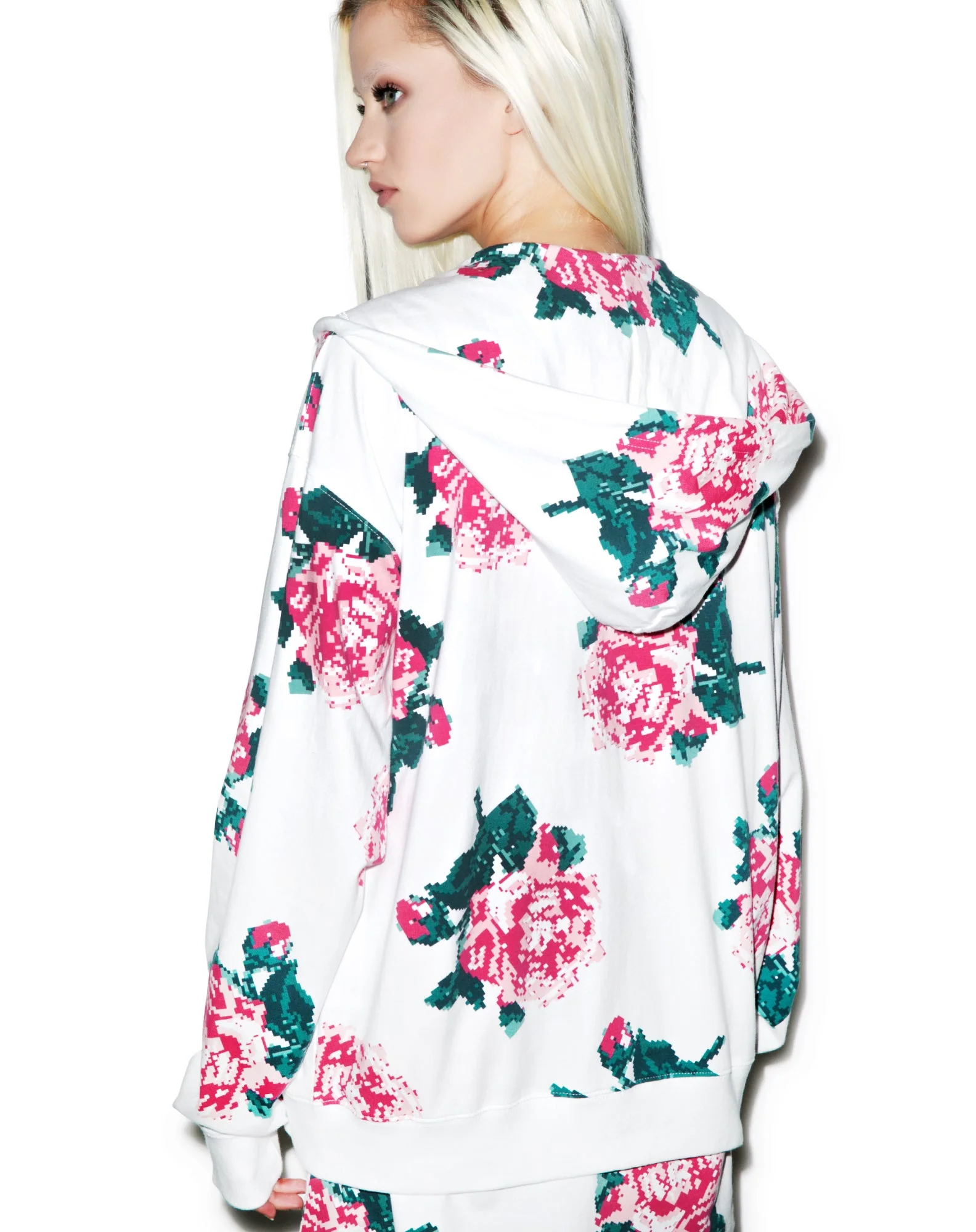 8Bit Floral Hoodie - Black - Image 10