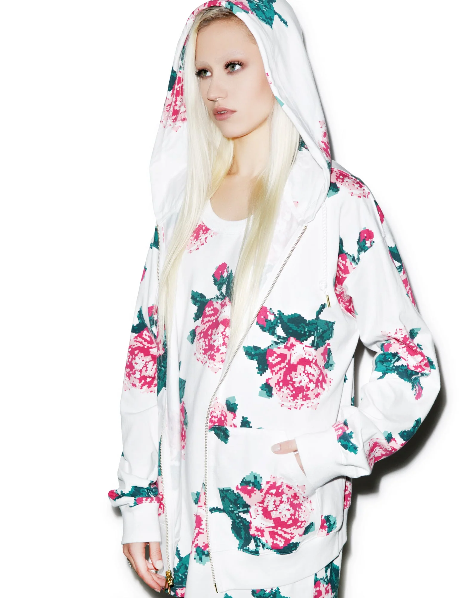 8Bit Floral Hoodie - Black - Image 6