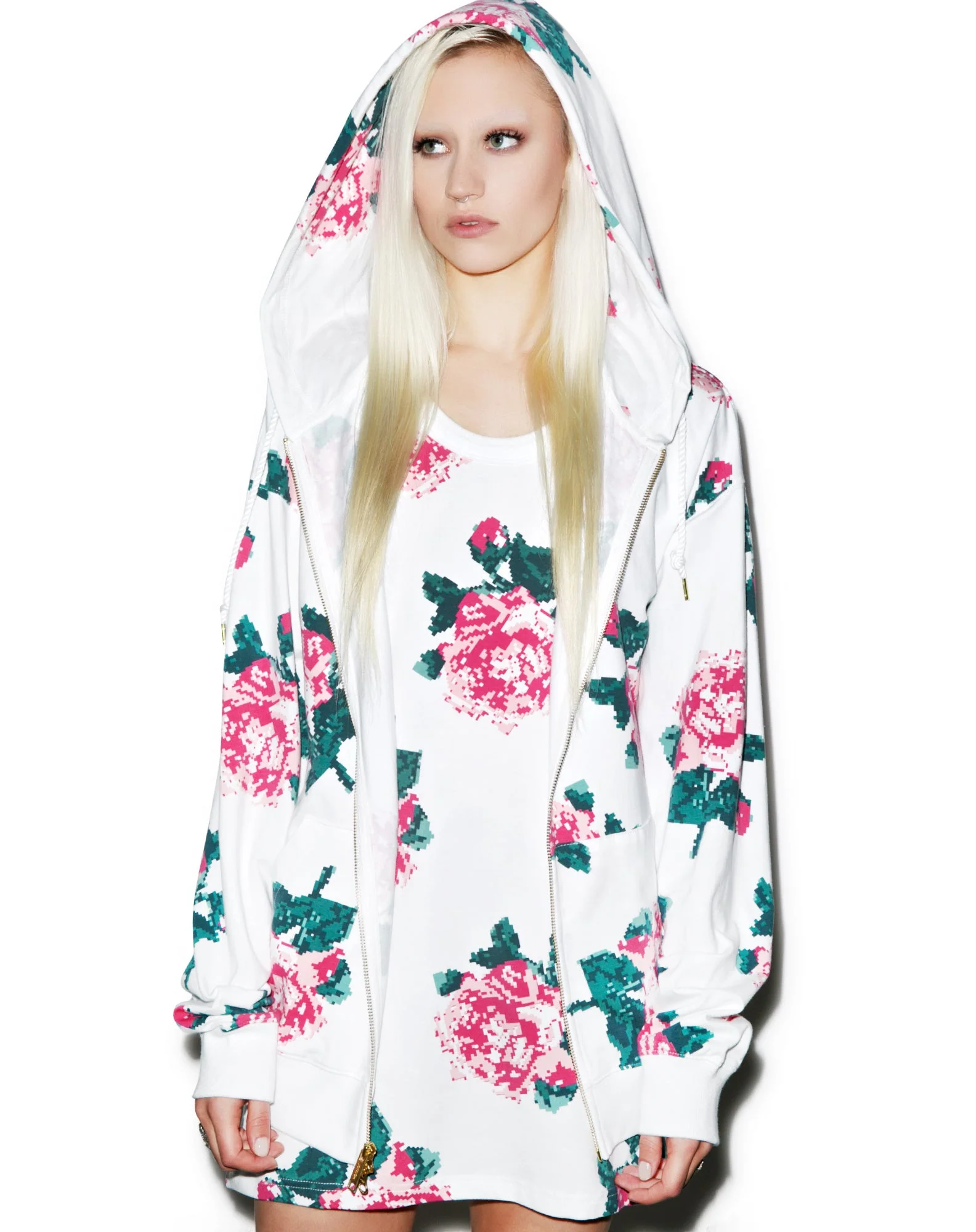 8Bit Floral Hoodie - Black - Image 8