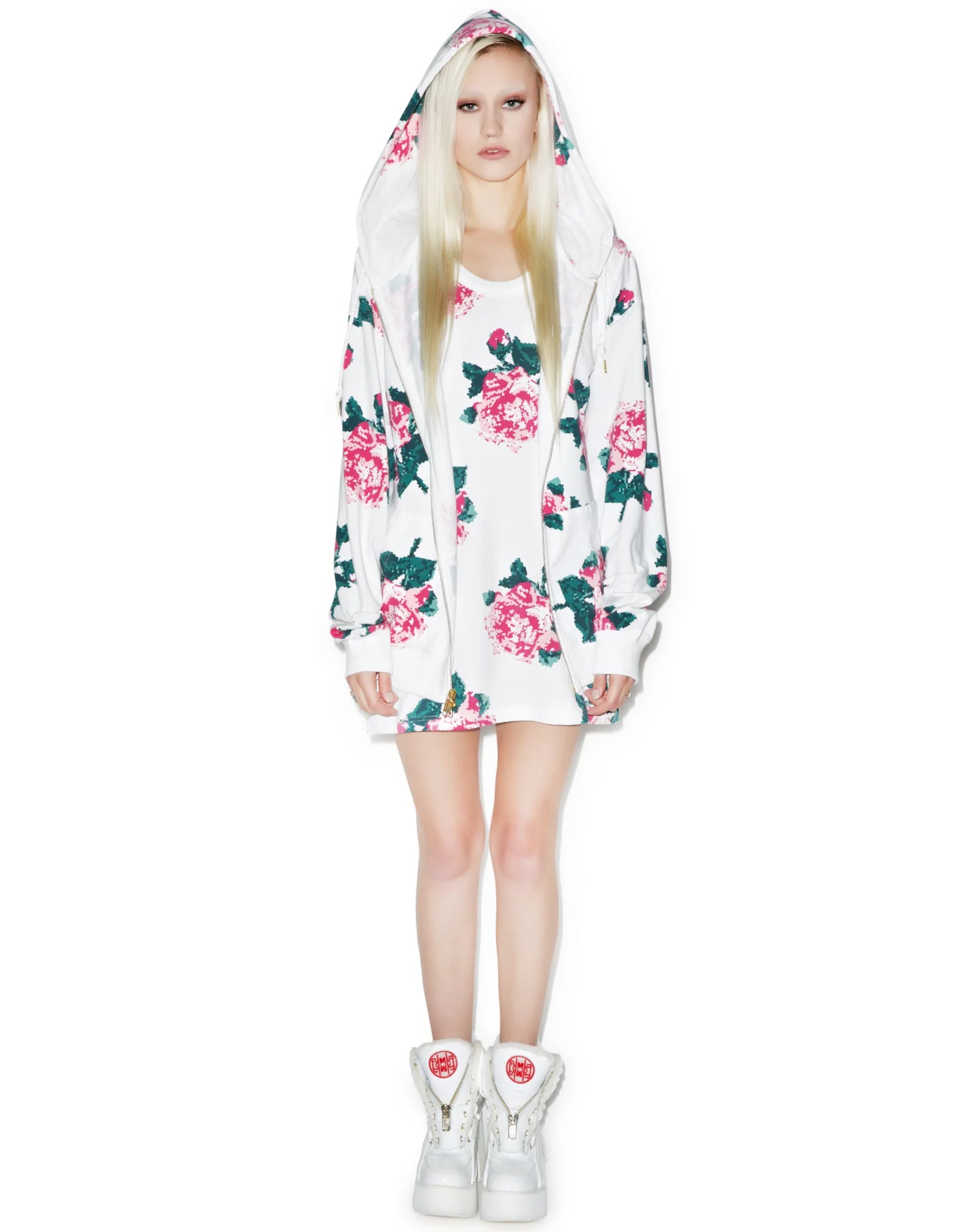8Bit Floral Hoodie - Black - Image 9