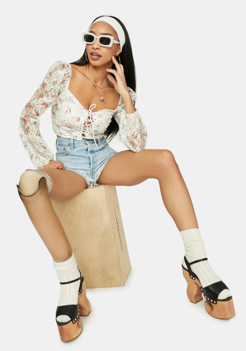A Girls World Sheer Floral Lace Crop Top - Image 3