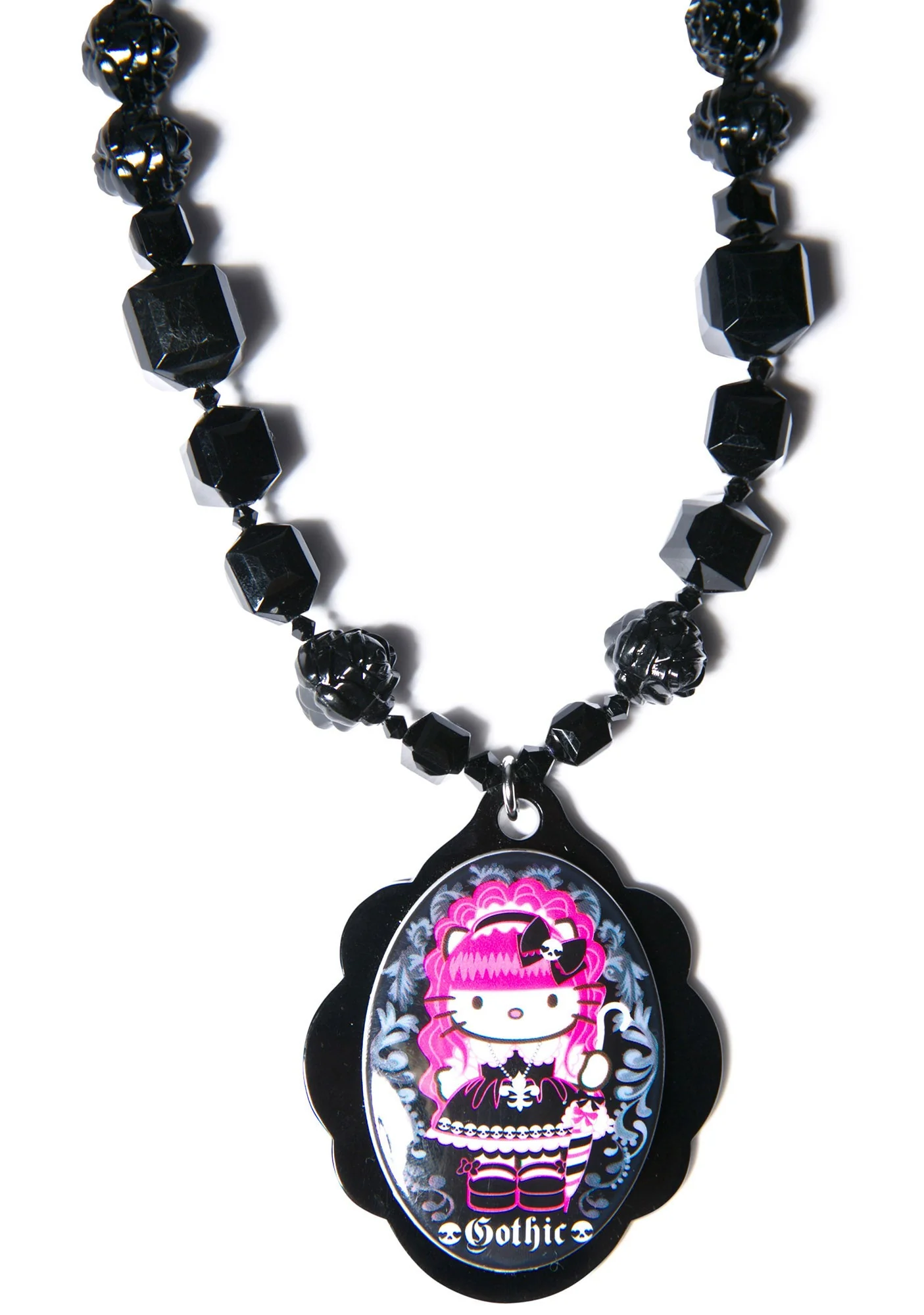 Adjustable Multibead Necklace With Cameo - Black - Image 3
