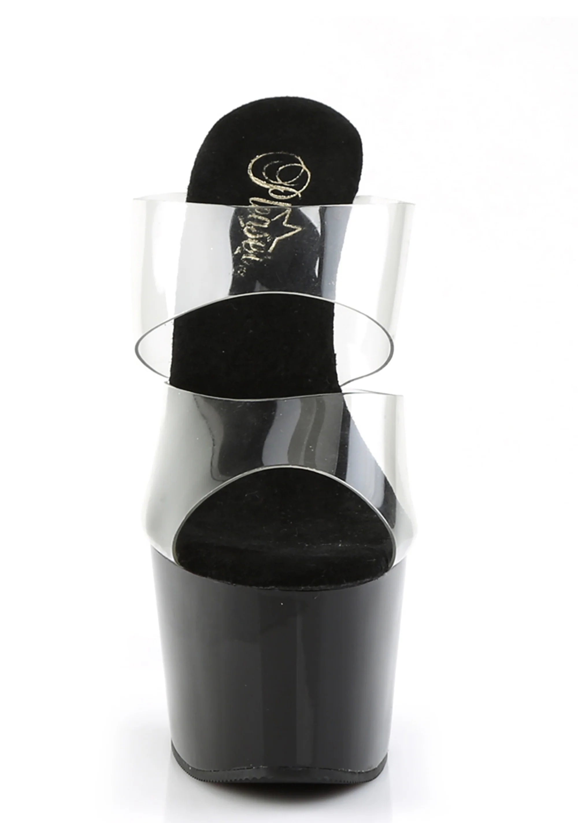 Adore-702 Platform Two-Band Straps Slides-Clear-Black - Image 3