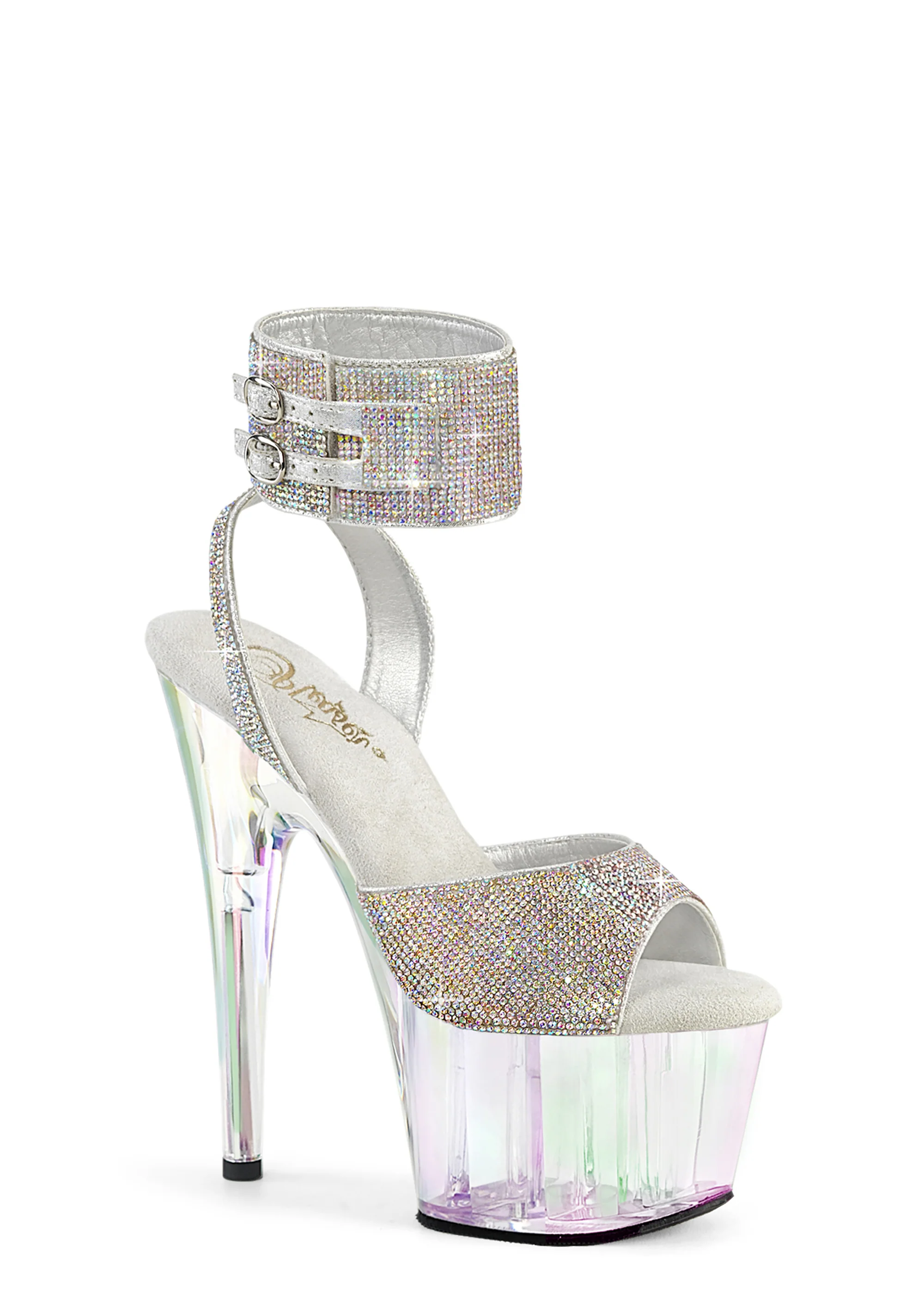 Adore-791HTRS Platform Rhinestone Ankle Cuff Sandals-Holo Tinted - Image 2