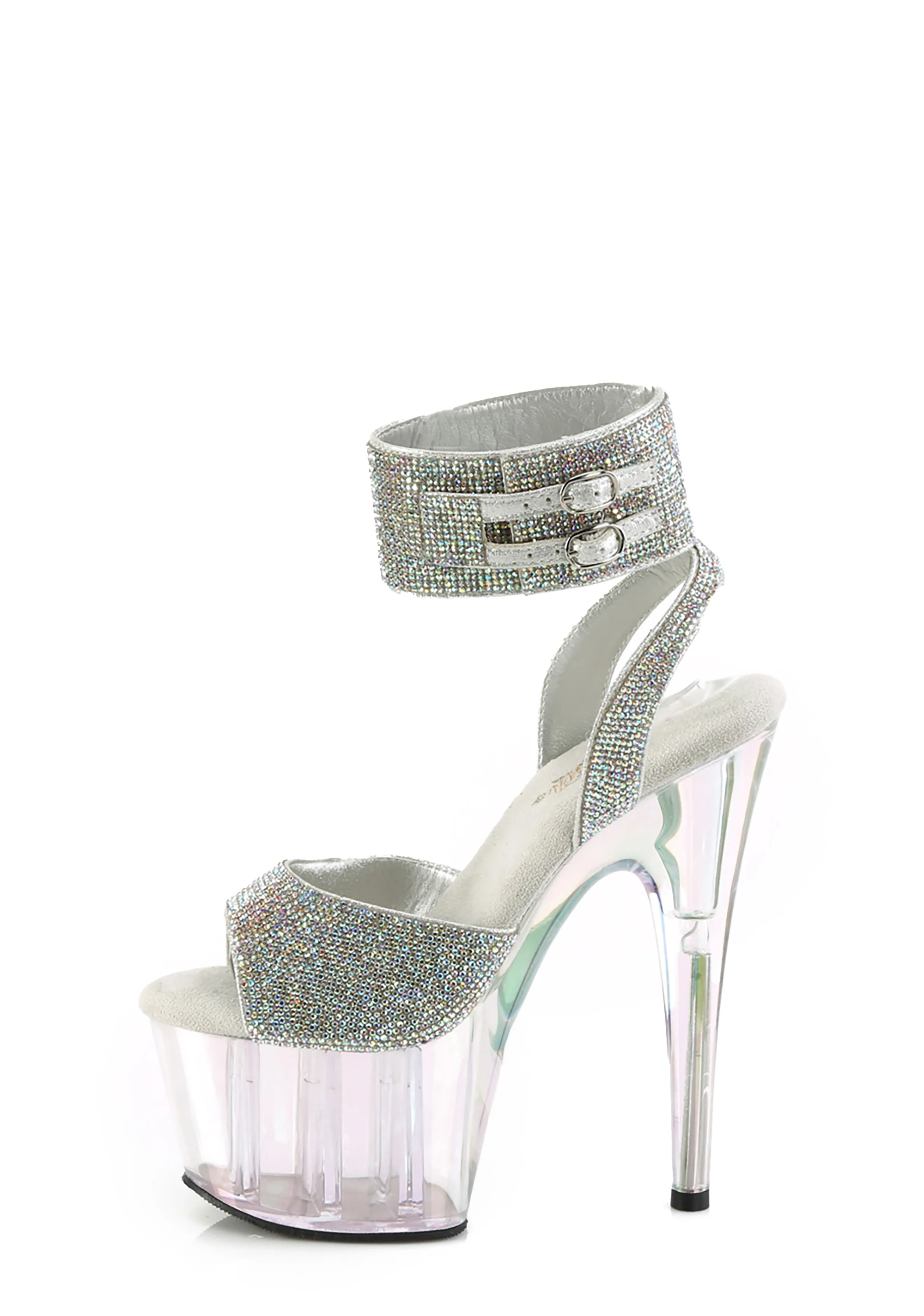 Adore-791HTRS Platform Rhinestone Ankle Cuff Sandals-Holo Tinted - Image 3