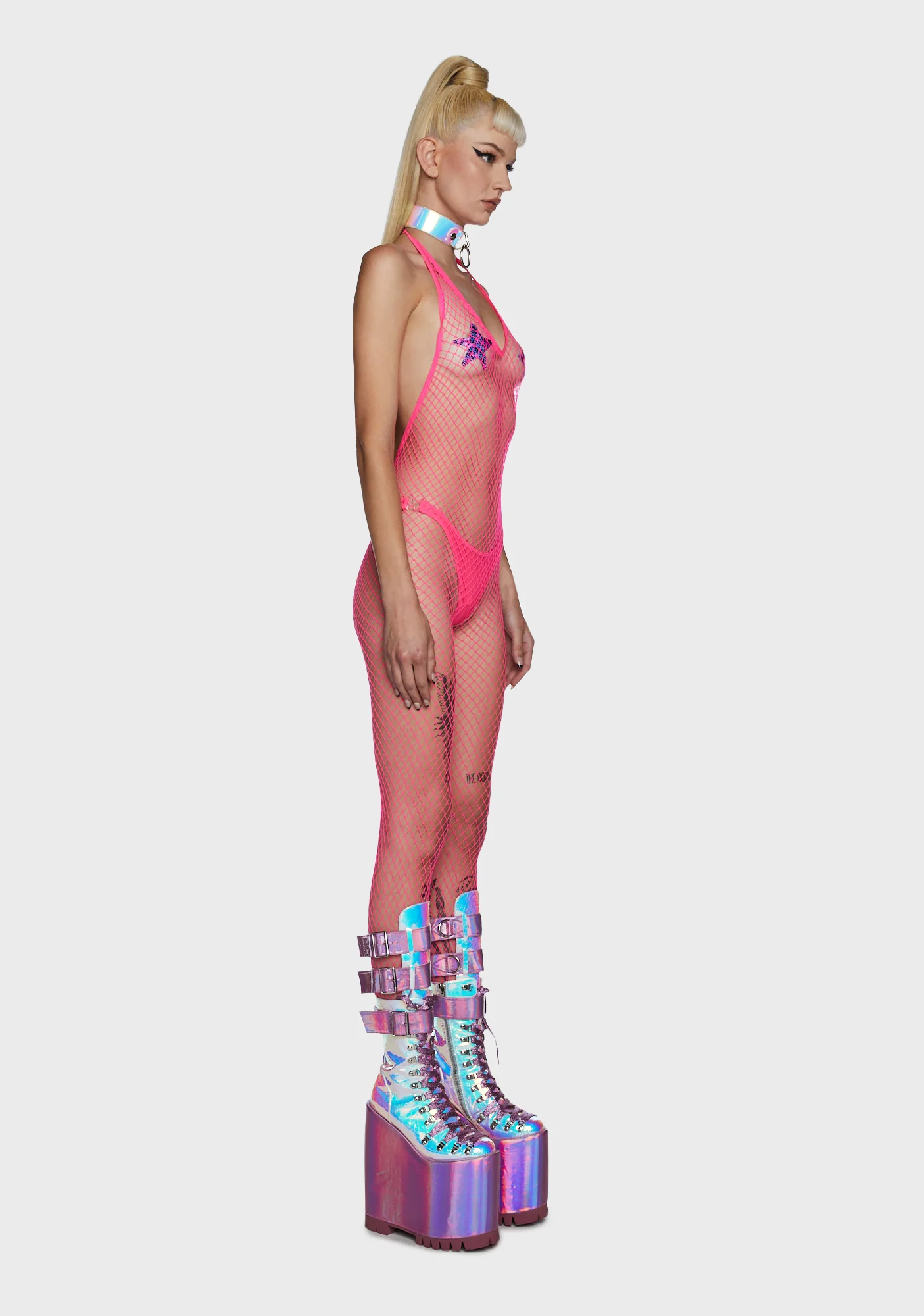 All For Tonight Fishnet Bodystocking - Pink - Image 3