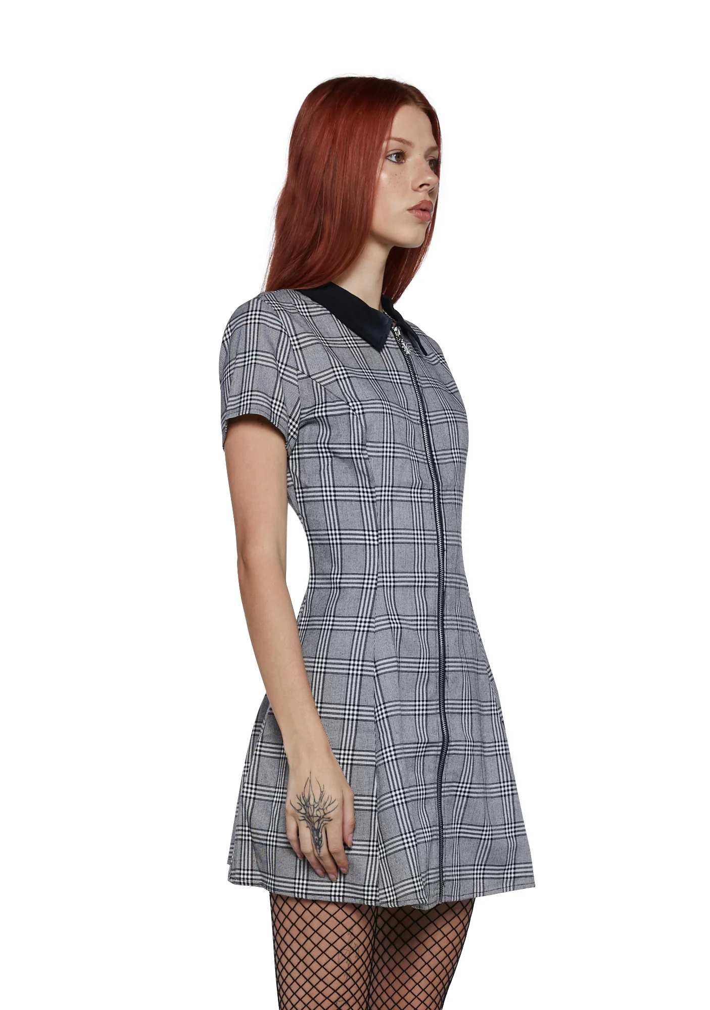 All Hail Me Plaid Babydoll Dress - Black - Image 3