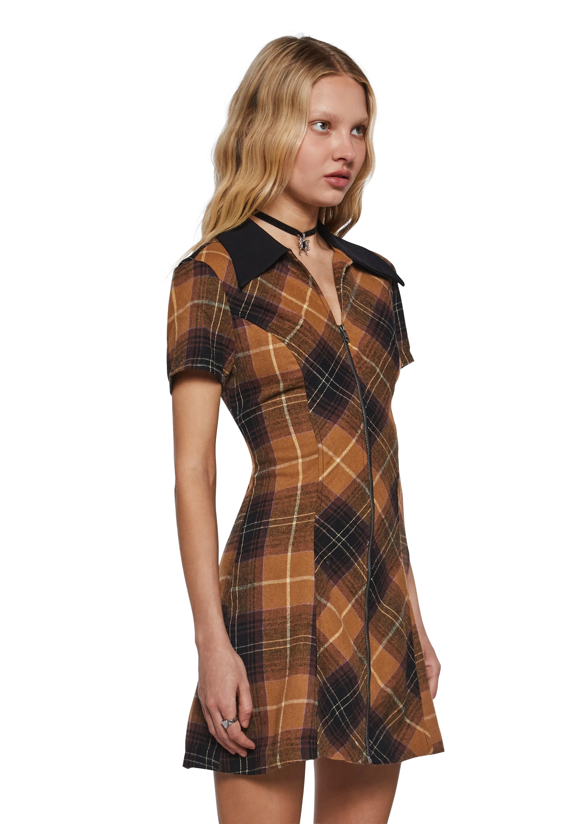 All Hail Me Plaid Mini Dress - Brown - Image 3