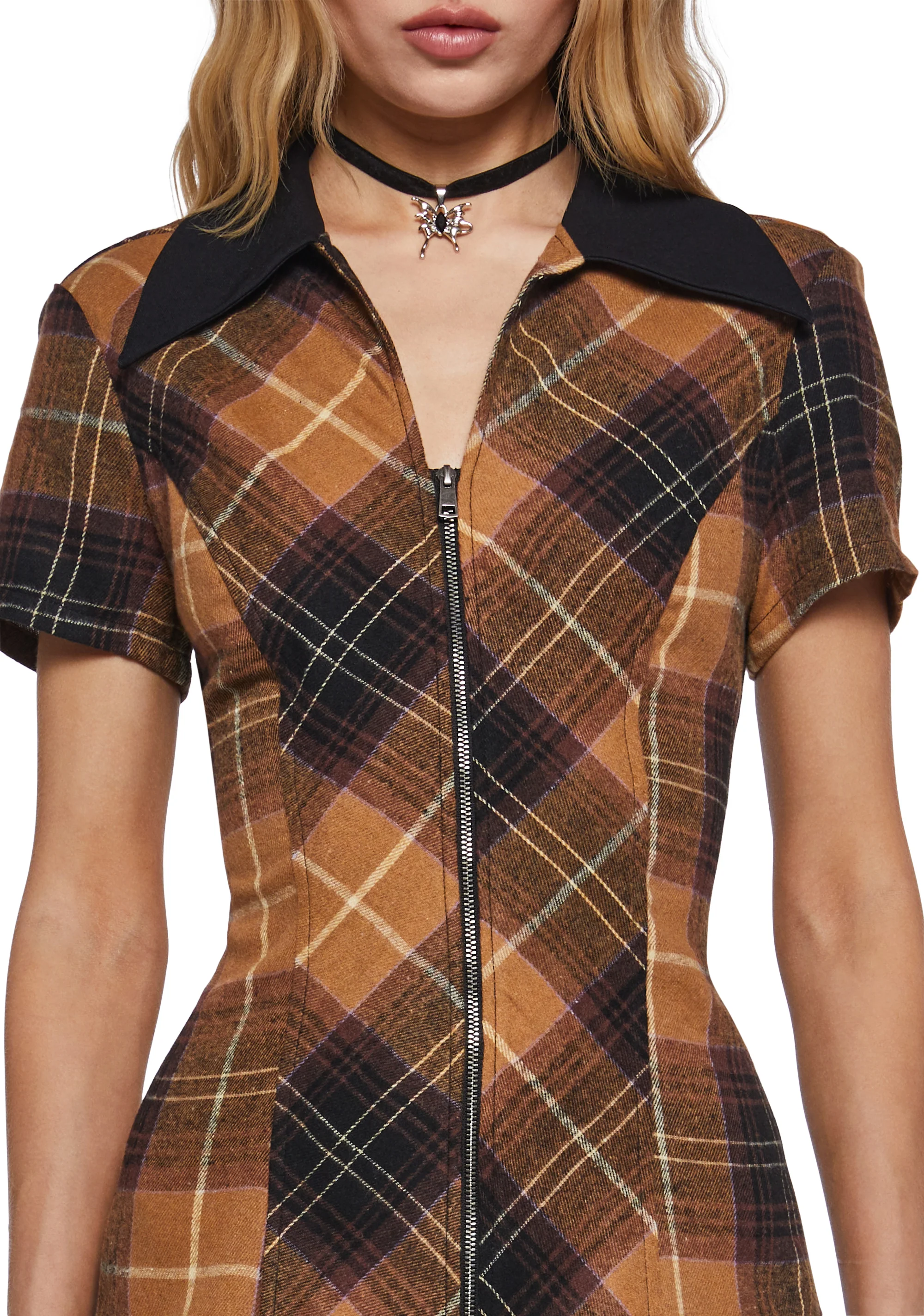 All Hail Me Plaid Mini Dress - Brown - Image 5