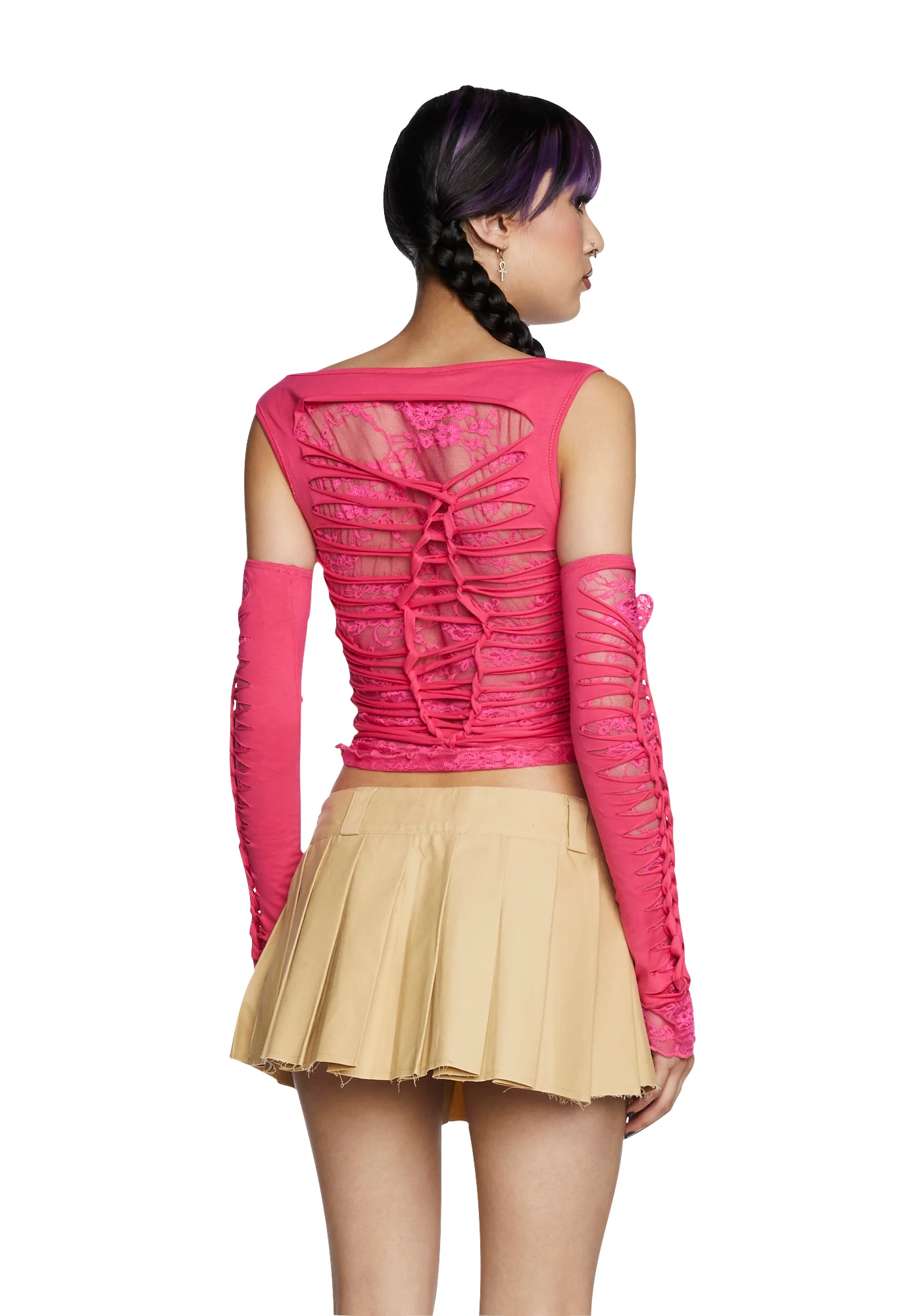 Alternative Spells Top And Gloves Set - Hot Pink - Image 4