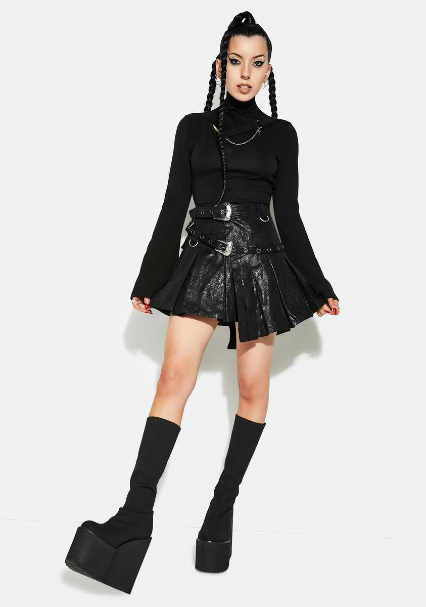 Asymmetrical Pleated Belt Skirt - Image 3