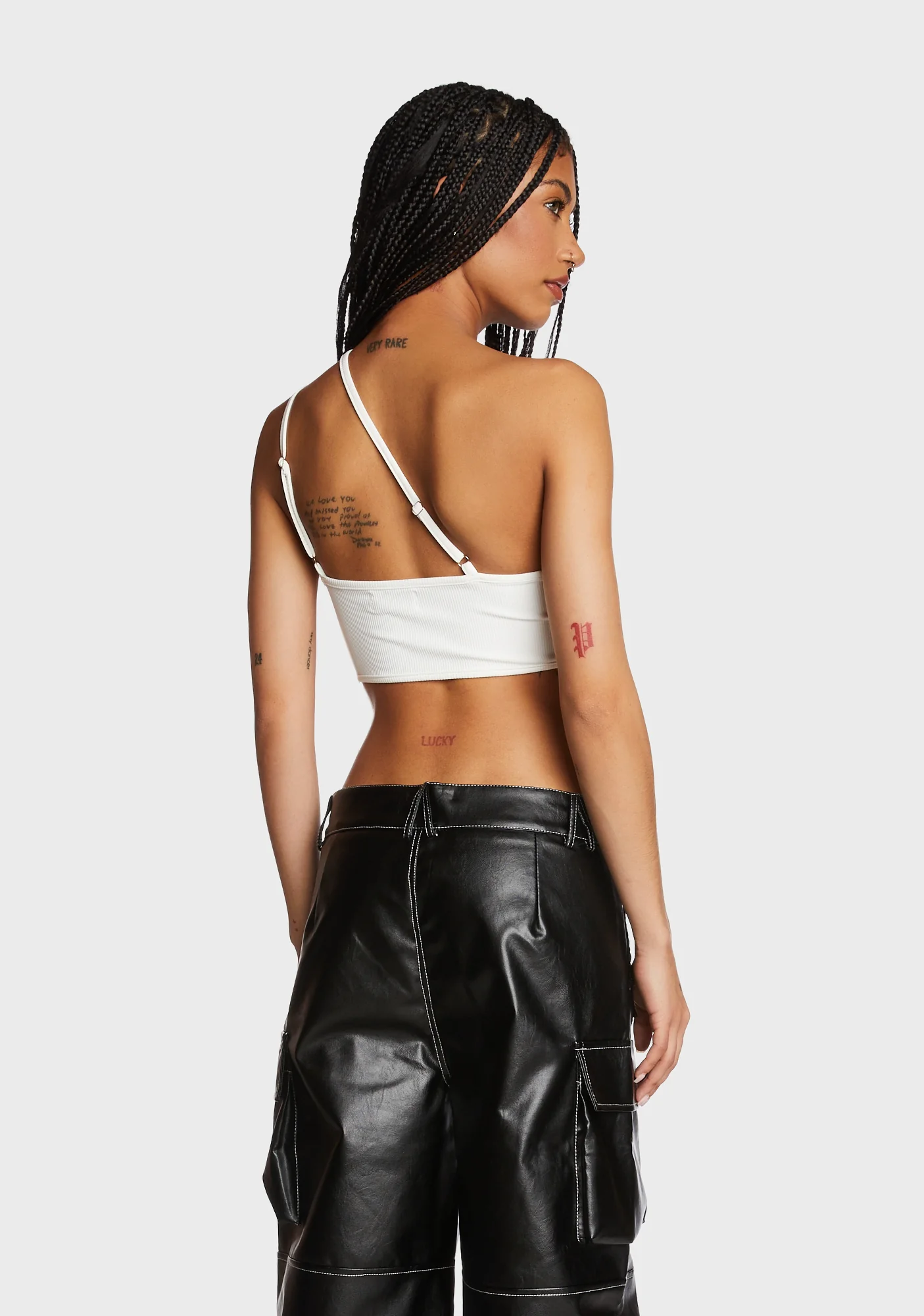 Asymmetrical Ribbed Cut Out Crop Top - White - Image 4