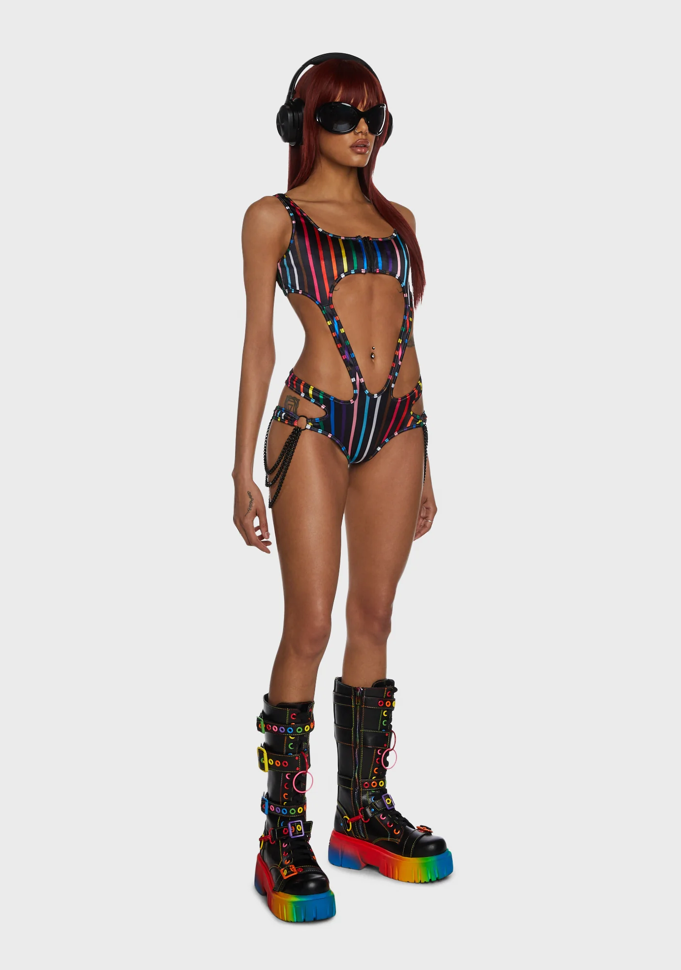 Atomic Bliss Cut-Out Bodysuit - Black/Rainbow - Image 5