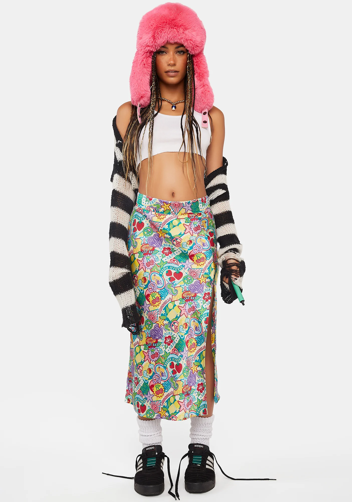 Badge Print Satin Midi Skirt - Image 2