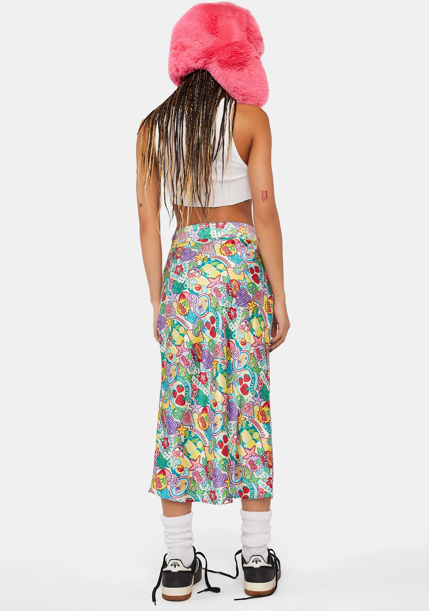 Badge Print Satin Midi Skirt - Image 3
