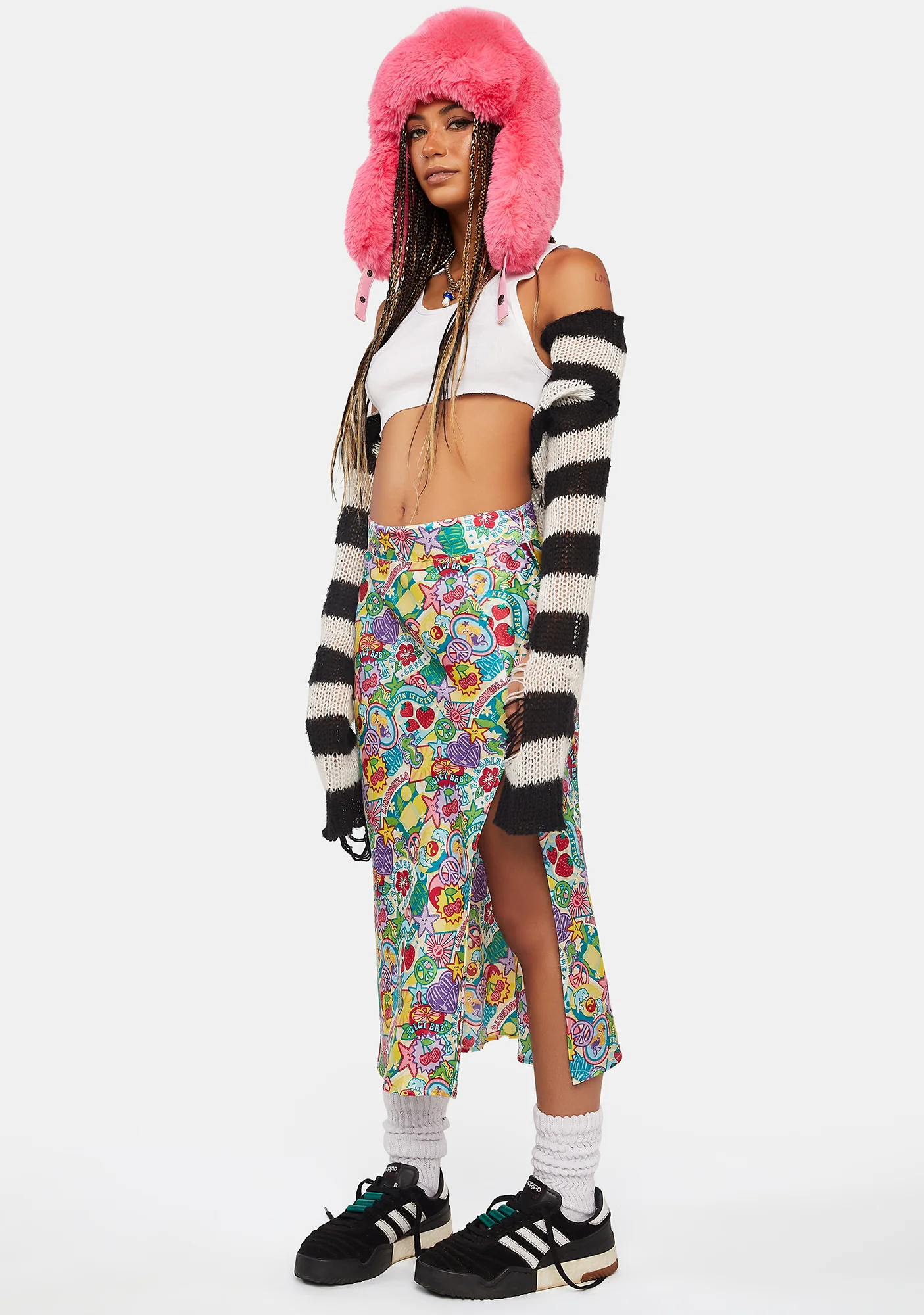 Badge Print Satin Midi Skirt - Image 4