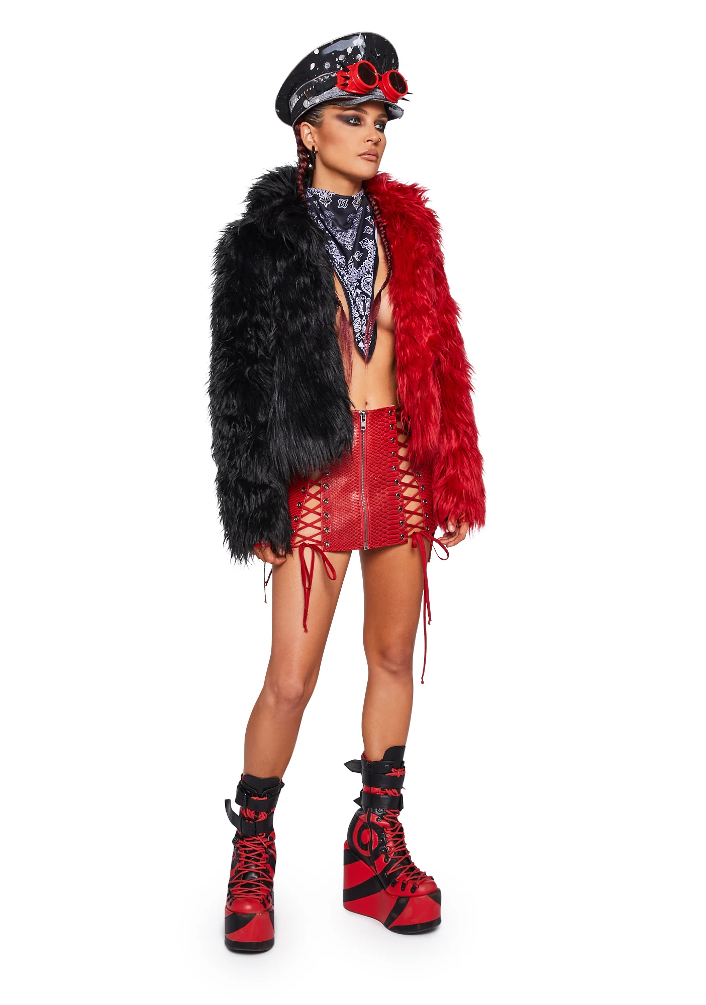 Balancing Act Faux Fur Jacket - Red/Black - Image 2