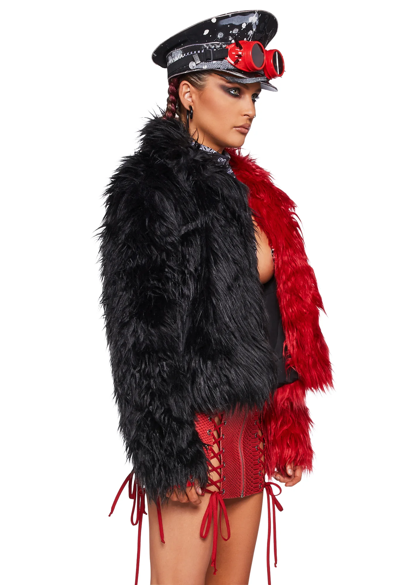 Balancing Act Faux Fur Jacket - Red/Black - Image 3