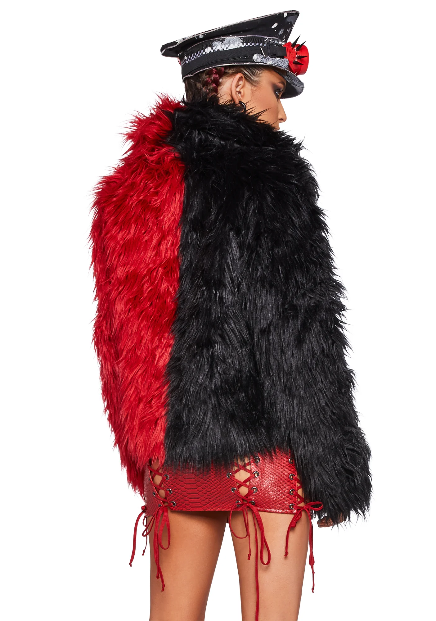 Balancing Act Faux Fur Jacket - Red/Black - Image 4