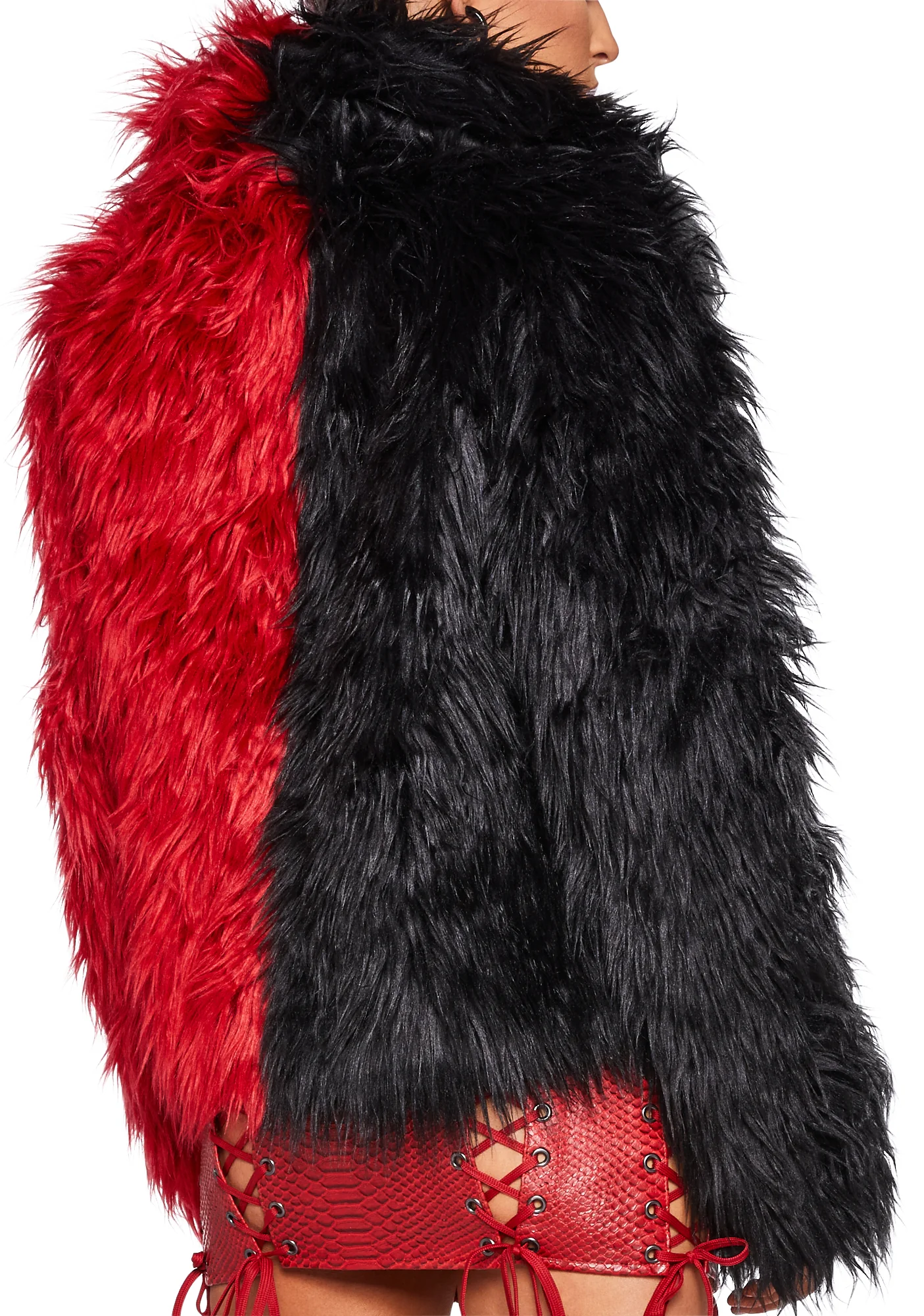 Balancing Act Faux Fur Jacket - Red/Black - Image 5