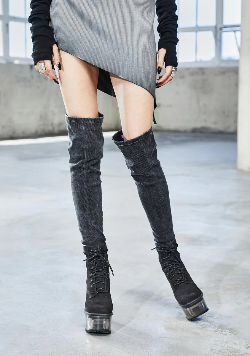Bassline Worn Wash Thigh High Socks - Image 3
