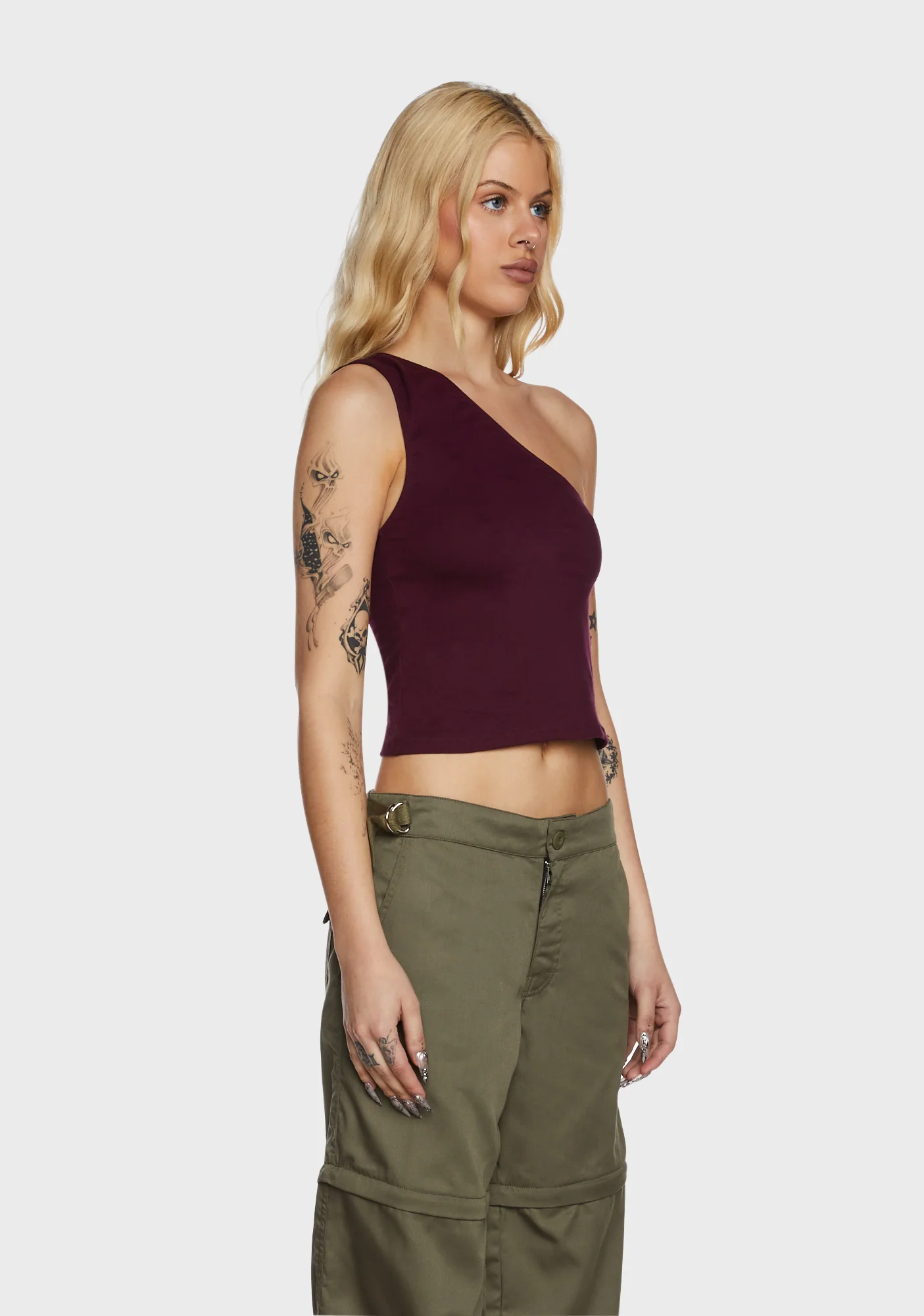 Bay One Shoulder Top - Dark Red - Image 3