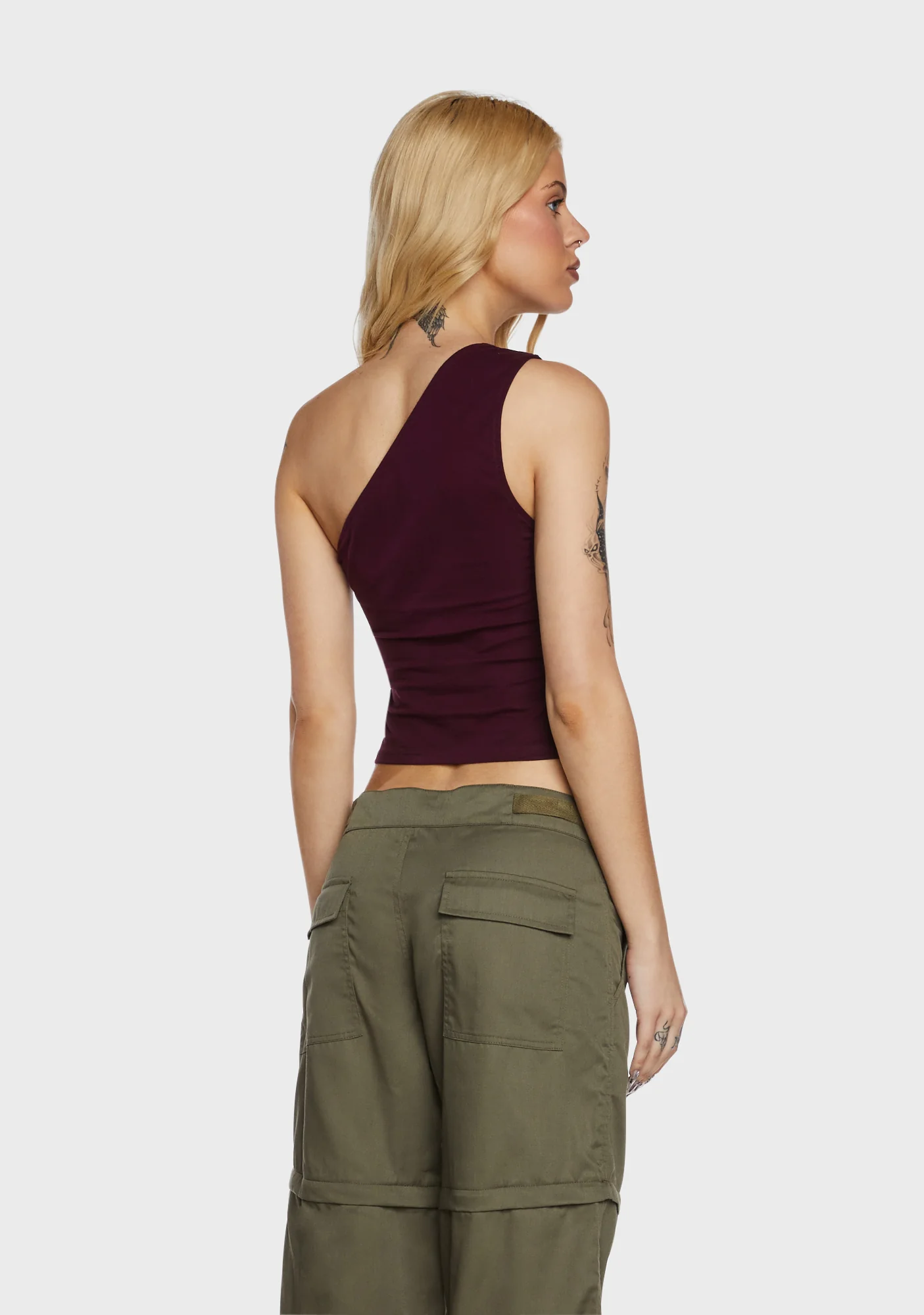 Bay One Shoulder Top - Dark Red - Image 4