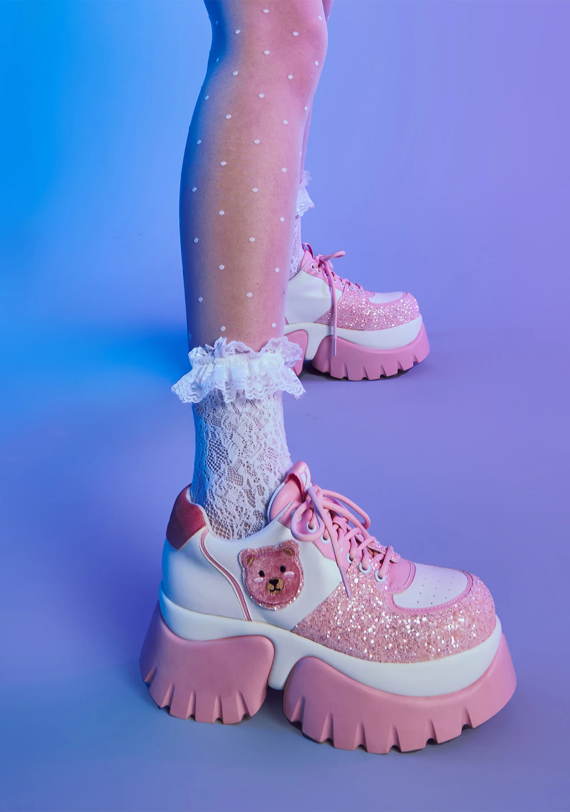 Bear Blushes Chunky Glitter Trainers - Pink - Image 6