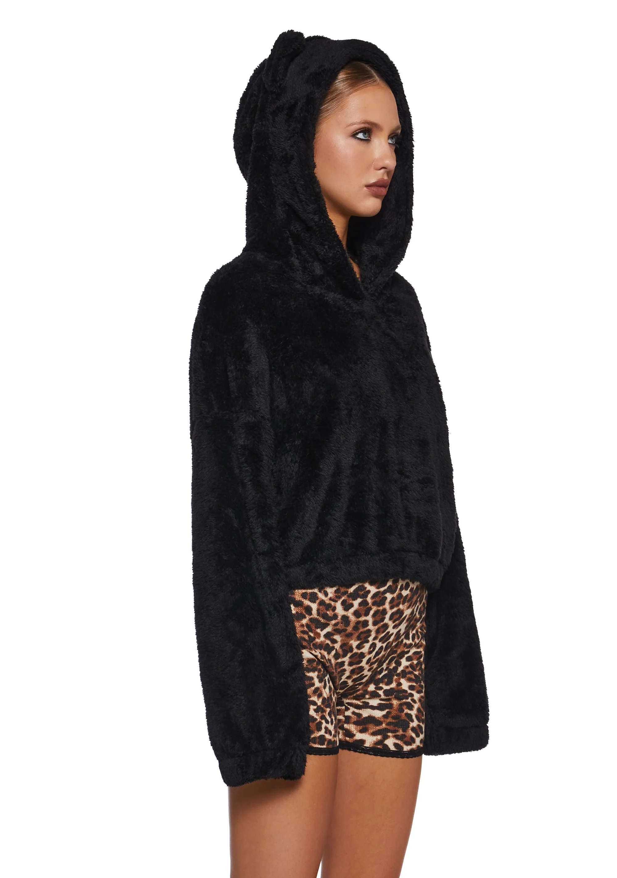 Bear It All Faux Fur Hoodie - Black - Image 3
