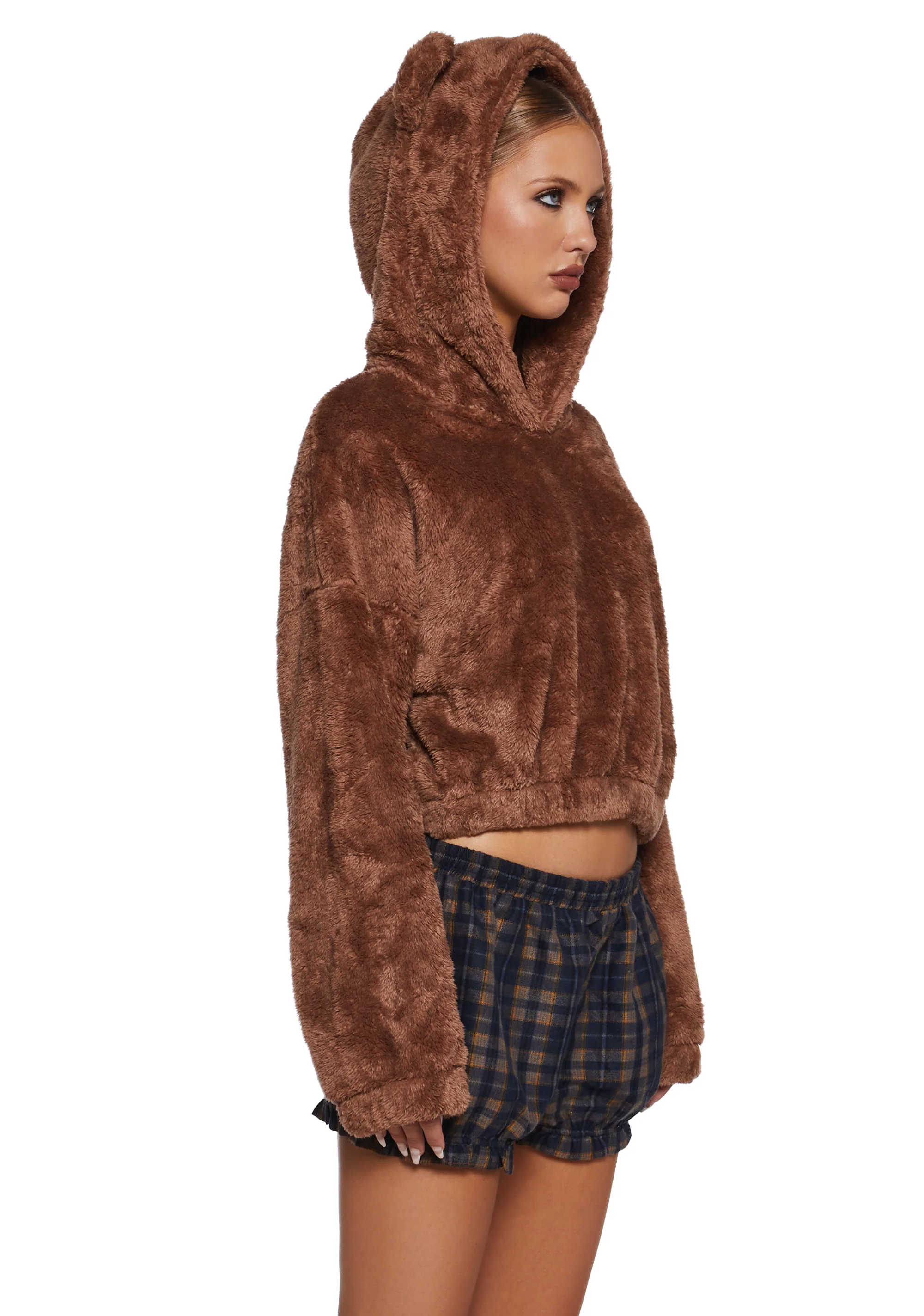 Bear It All Faux Fur Hoodie - Brown - Image 3