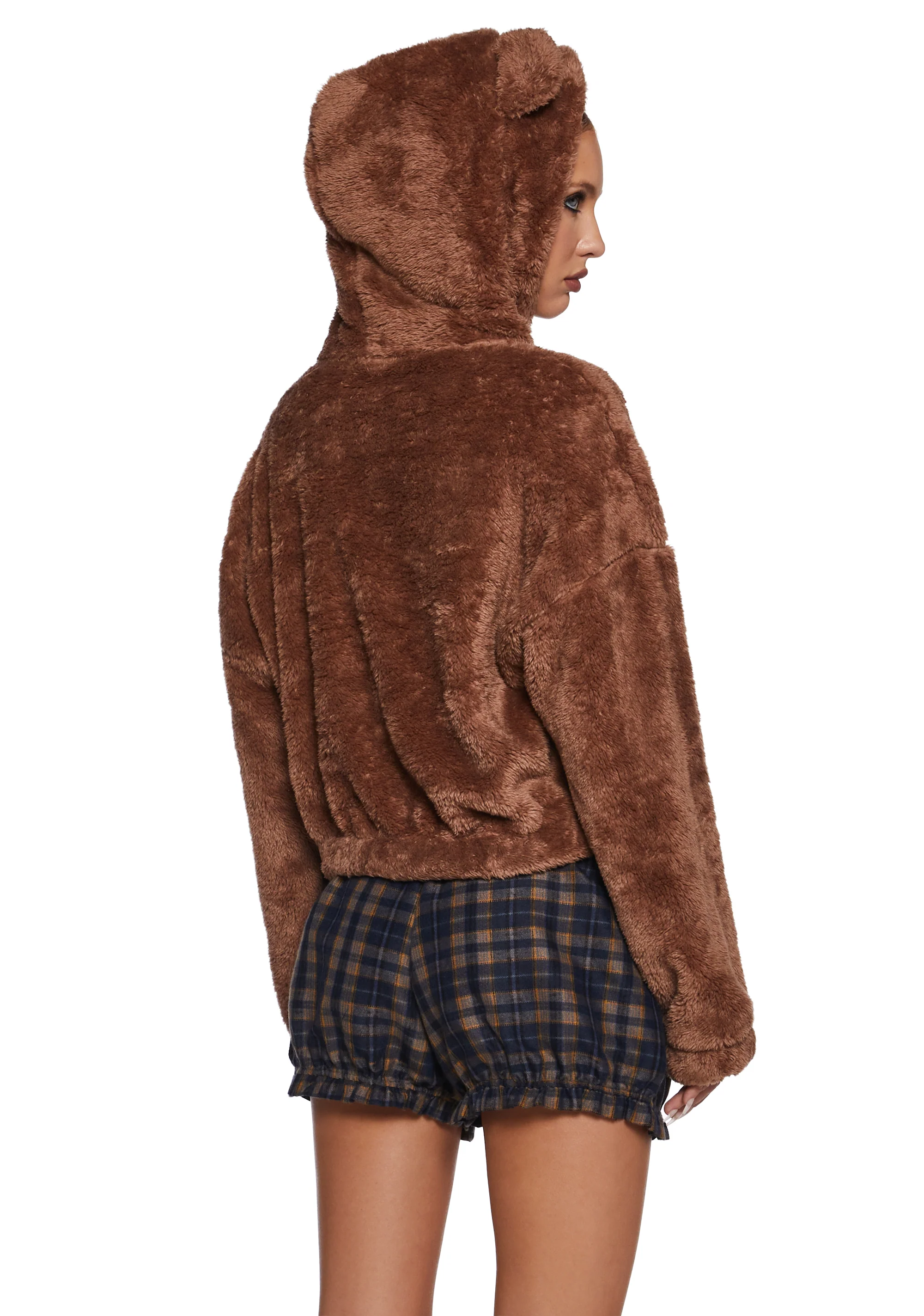 Bear It All Faux Fur Hoodie - Brown - Image 4