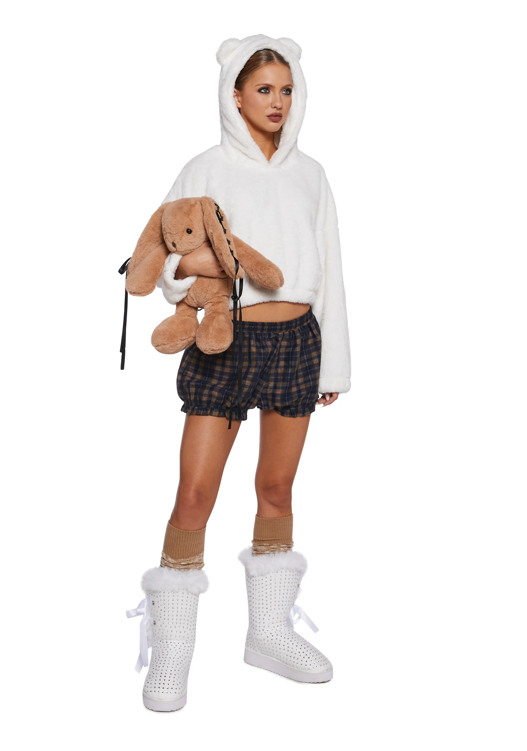 Bear It All Faux Fur Hoodie - White - Image 2