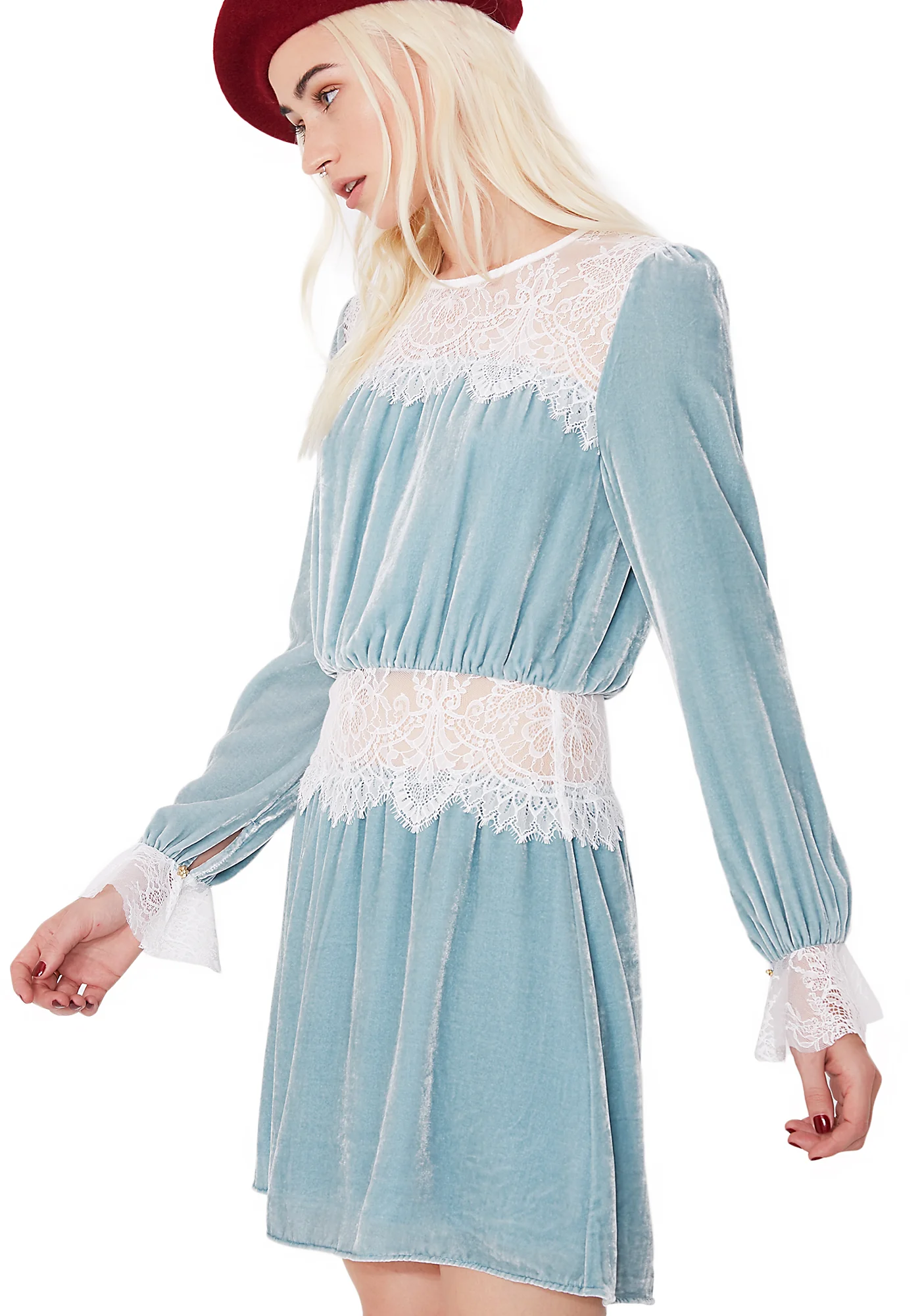 Beatrix Velvet Lace Mini Dress - Image 2