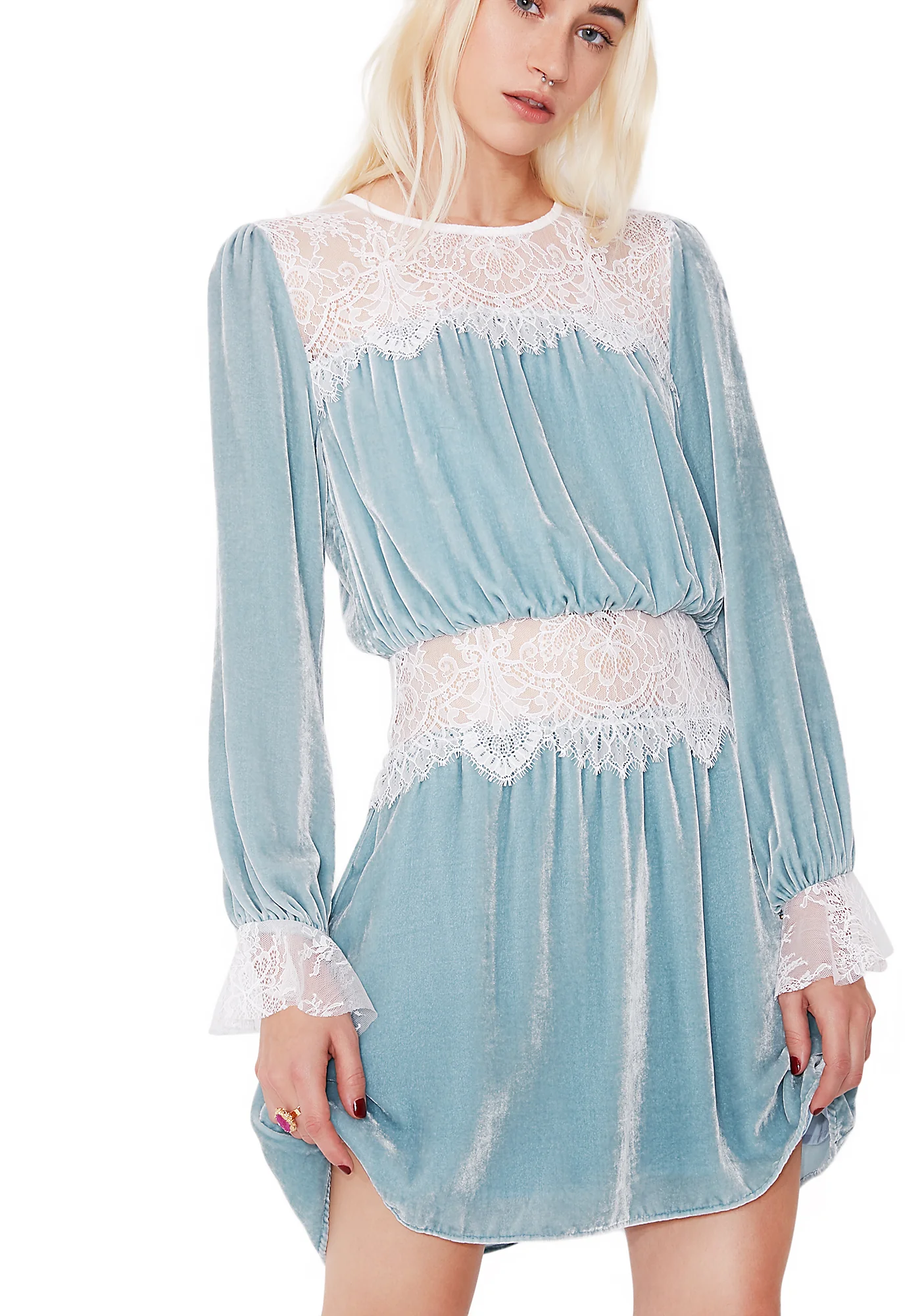 Beatrix Velvet Lace Mini Dress - Image 3