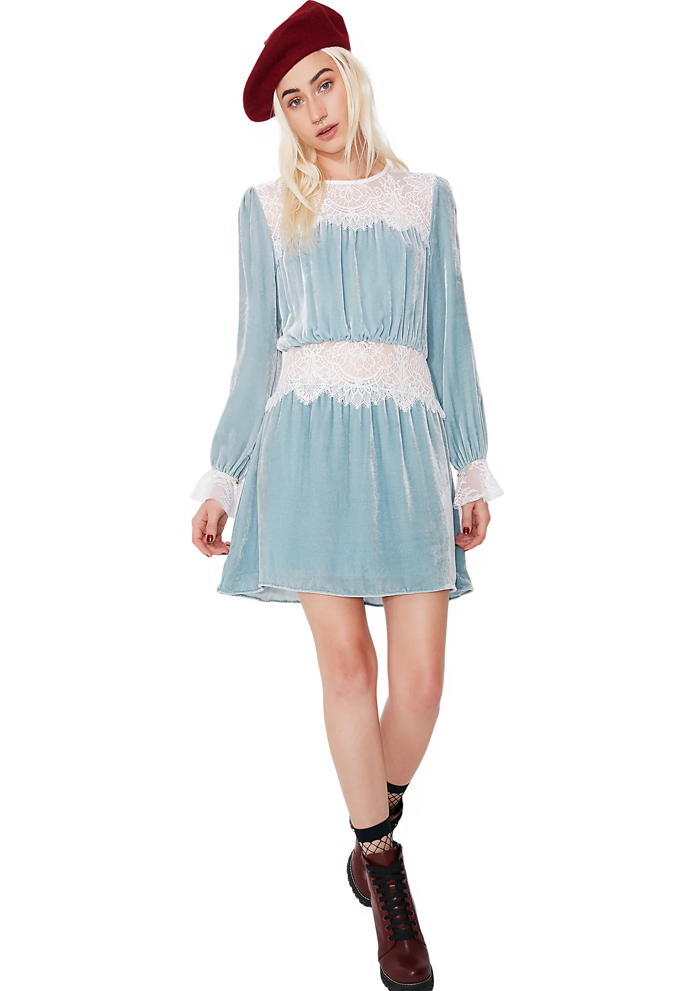 Beatrix Velvet Lace Mini Dress - Image 5