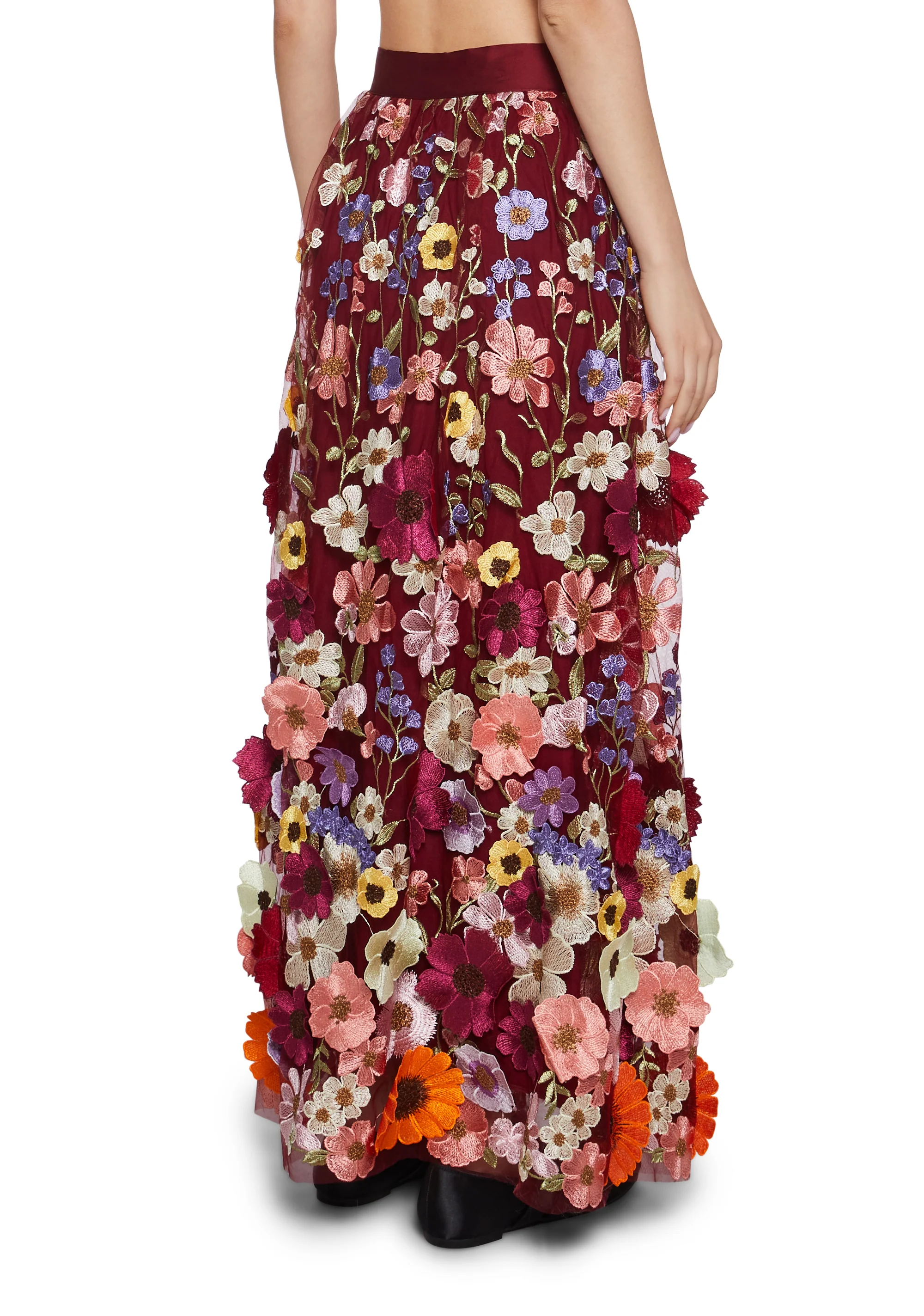 Floral Dreams Maxi Skirt - Burgundy - Image 4
