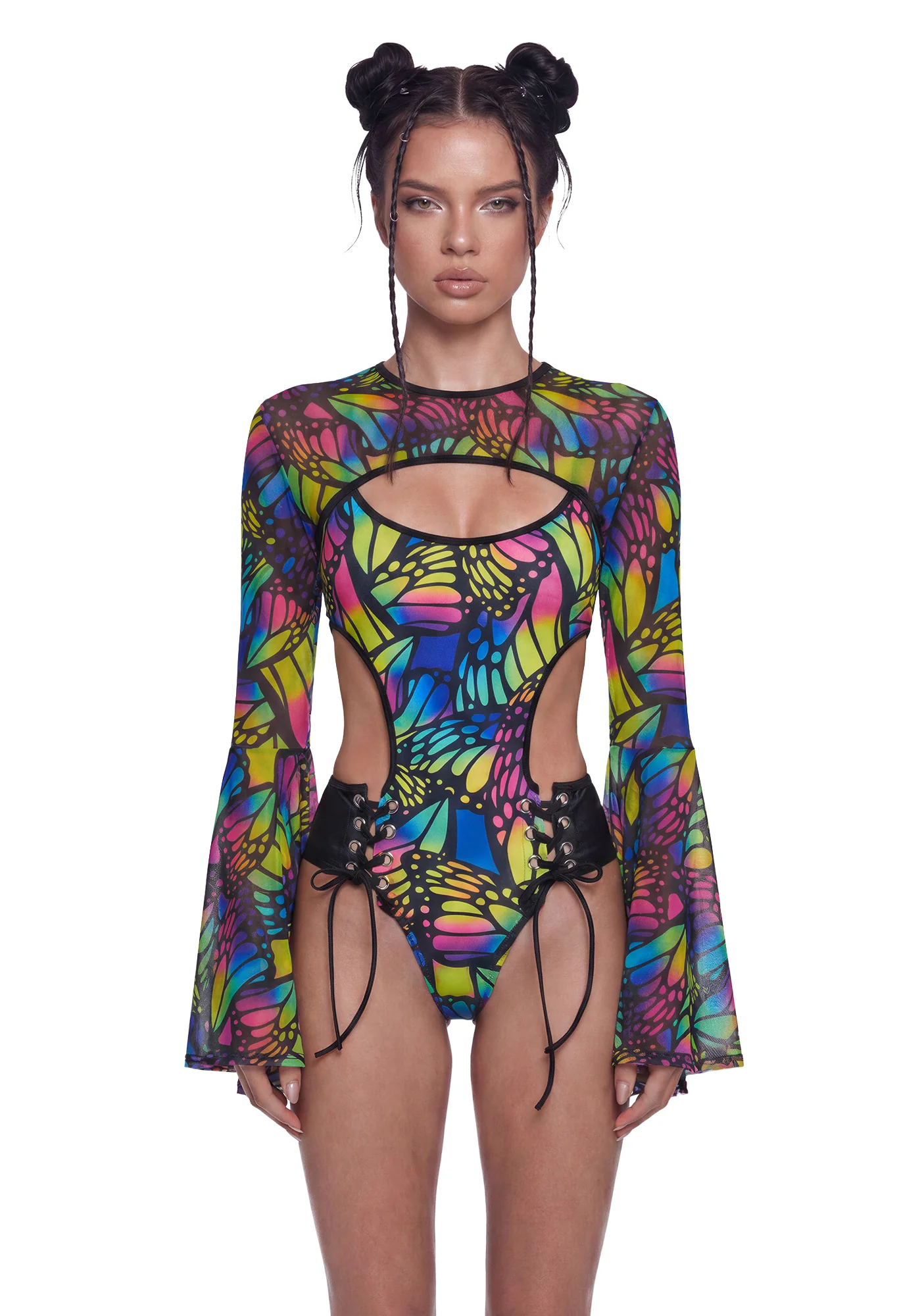 Butterfly Bell Sleeve Shrug - Multi/Black