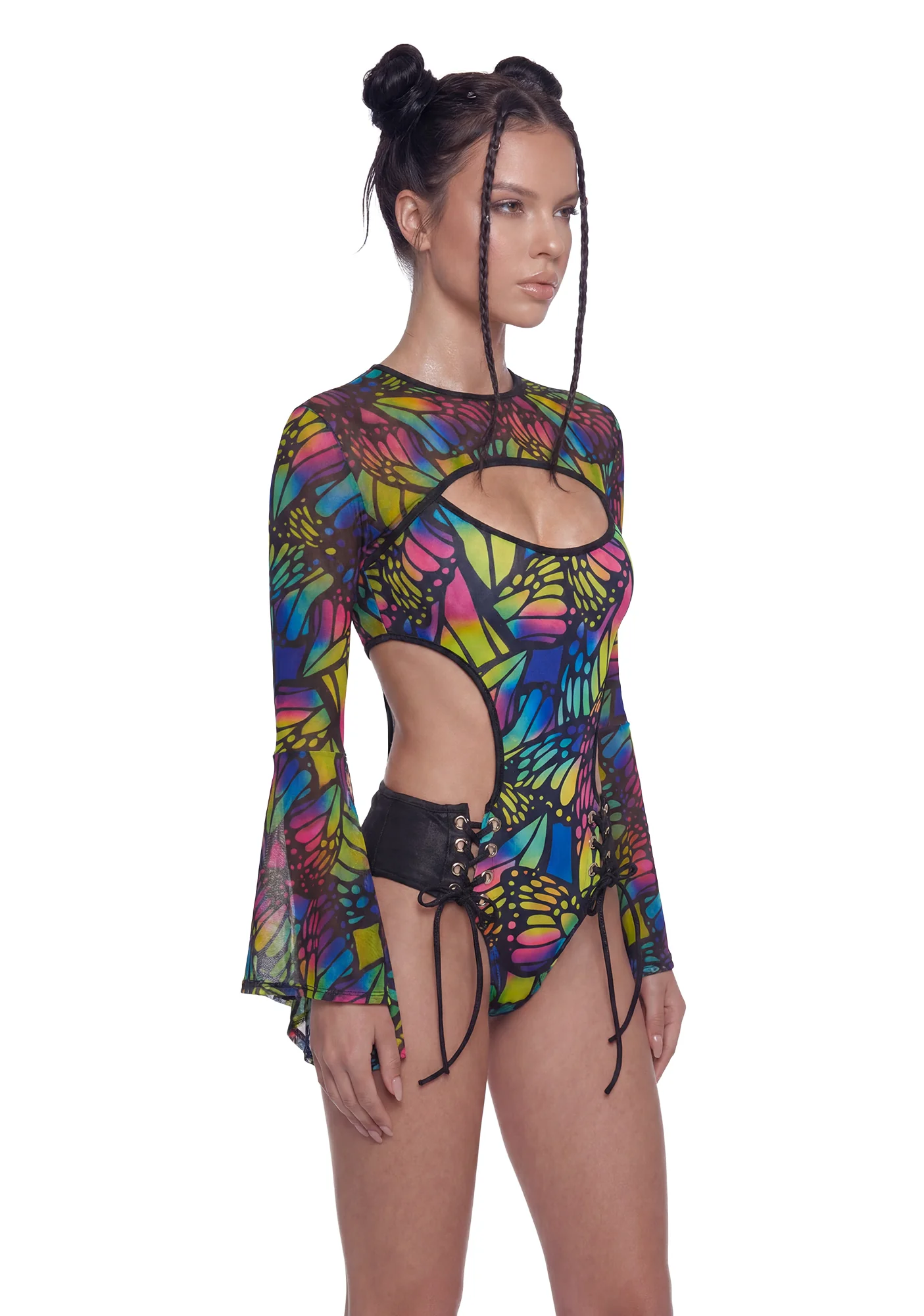 Butterfly Bell Sleeve Shrug - Multi/Black - Image 3