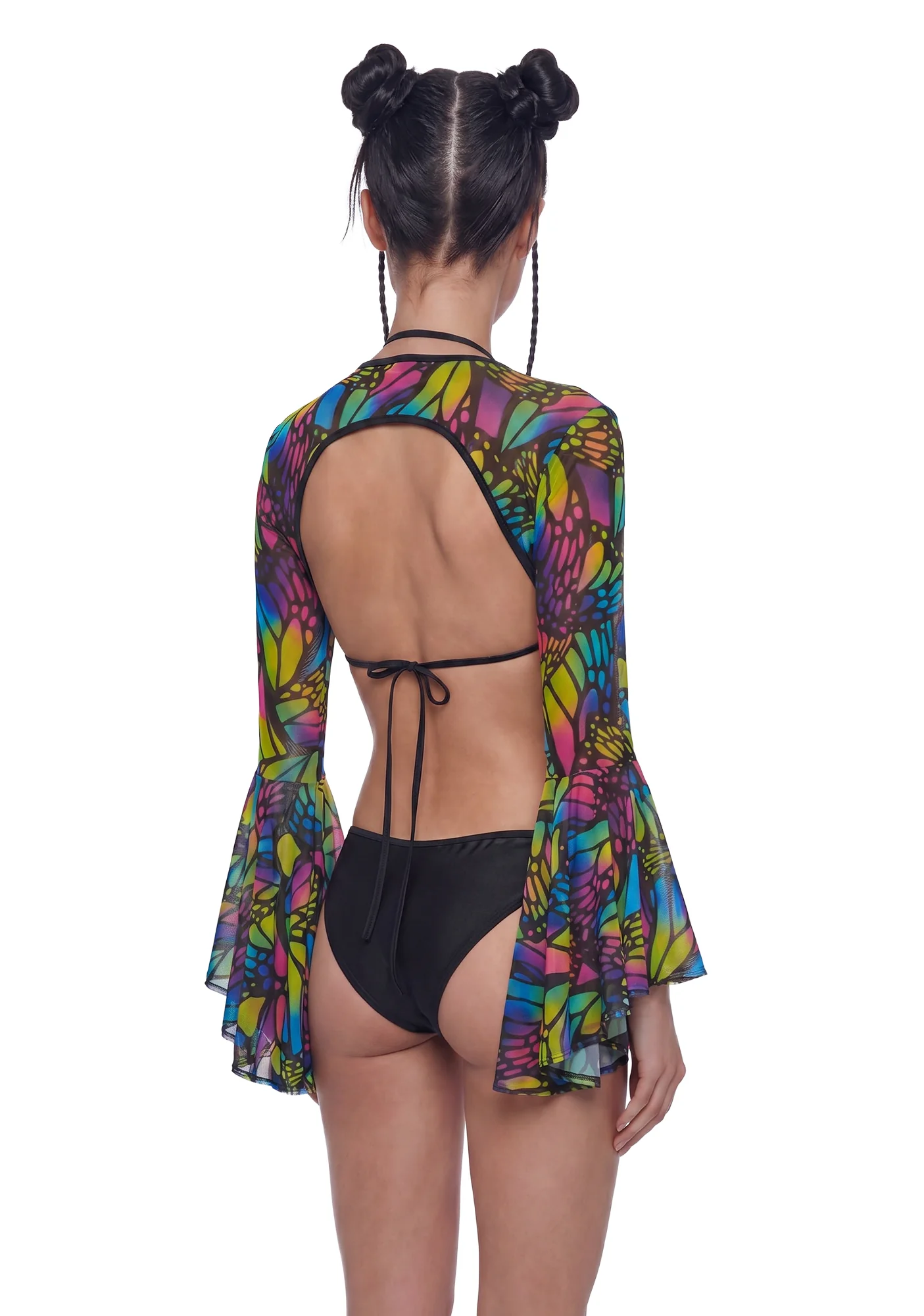 Butterfly Bell Sleeve Shrug - Multi/Black - Image 4