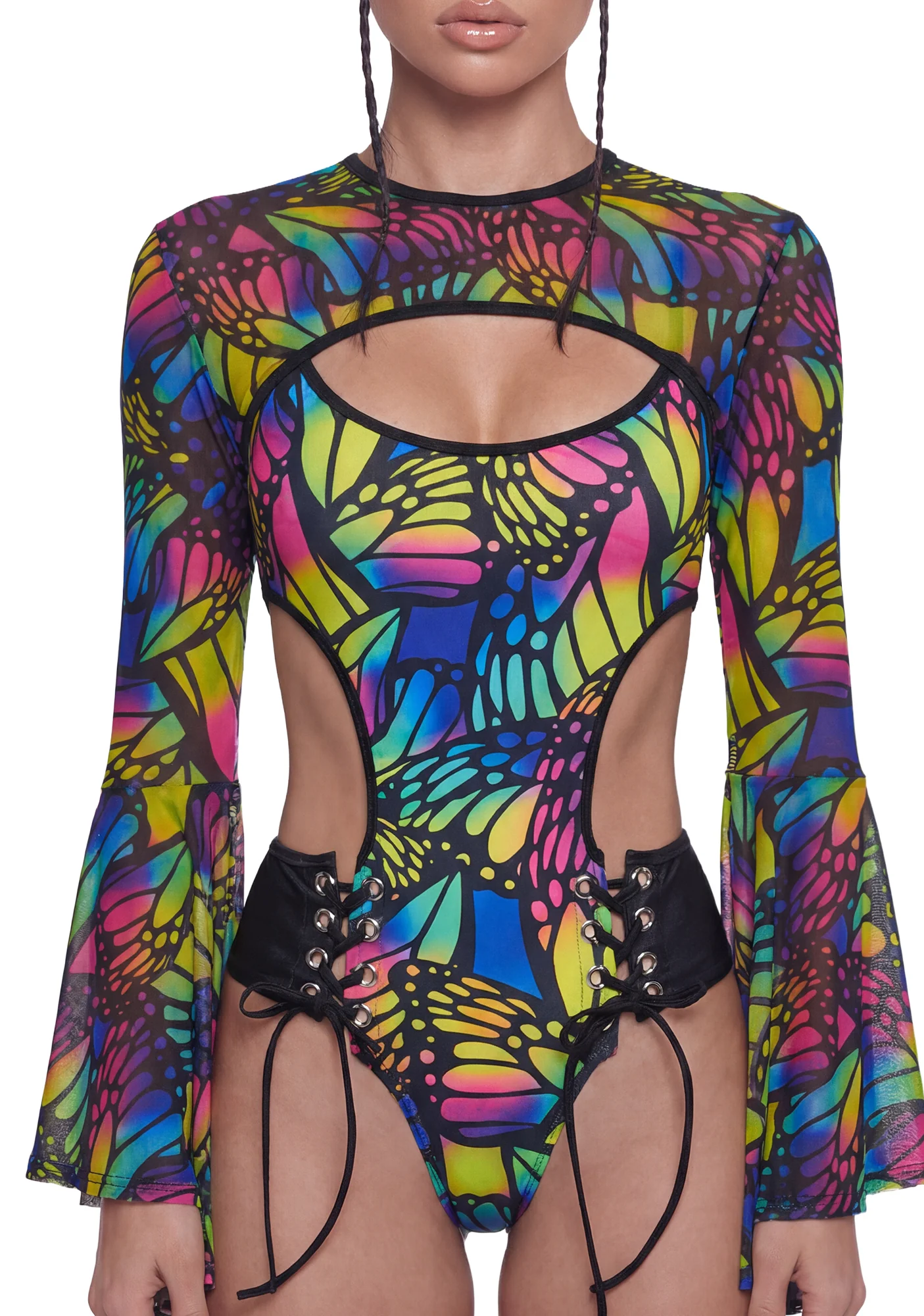 Butterfly Bell Sleeve Shrug - Multi/Black - Image 5