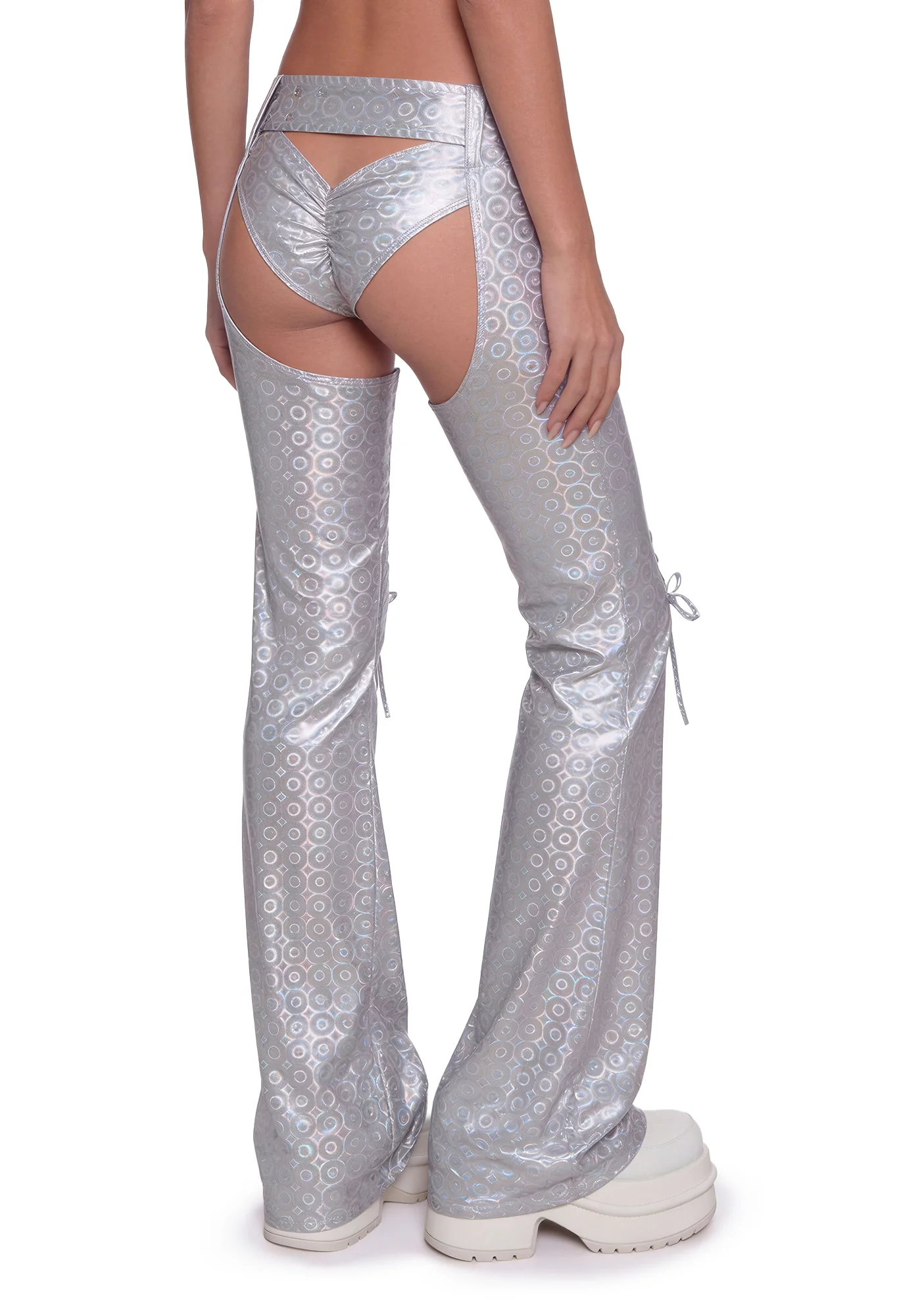 Metallic Buckle Chaps - Silver - Image 4