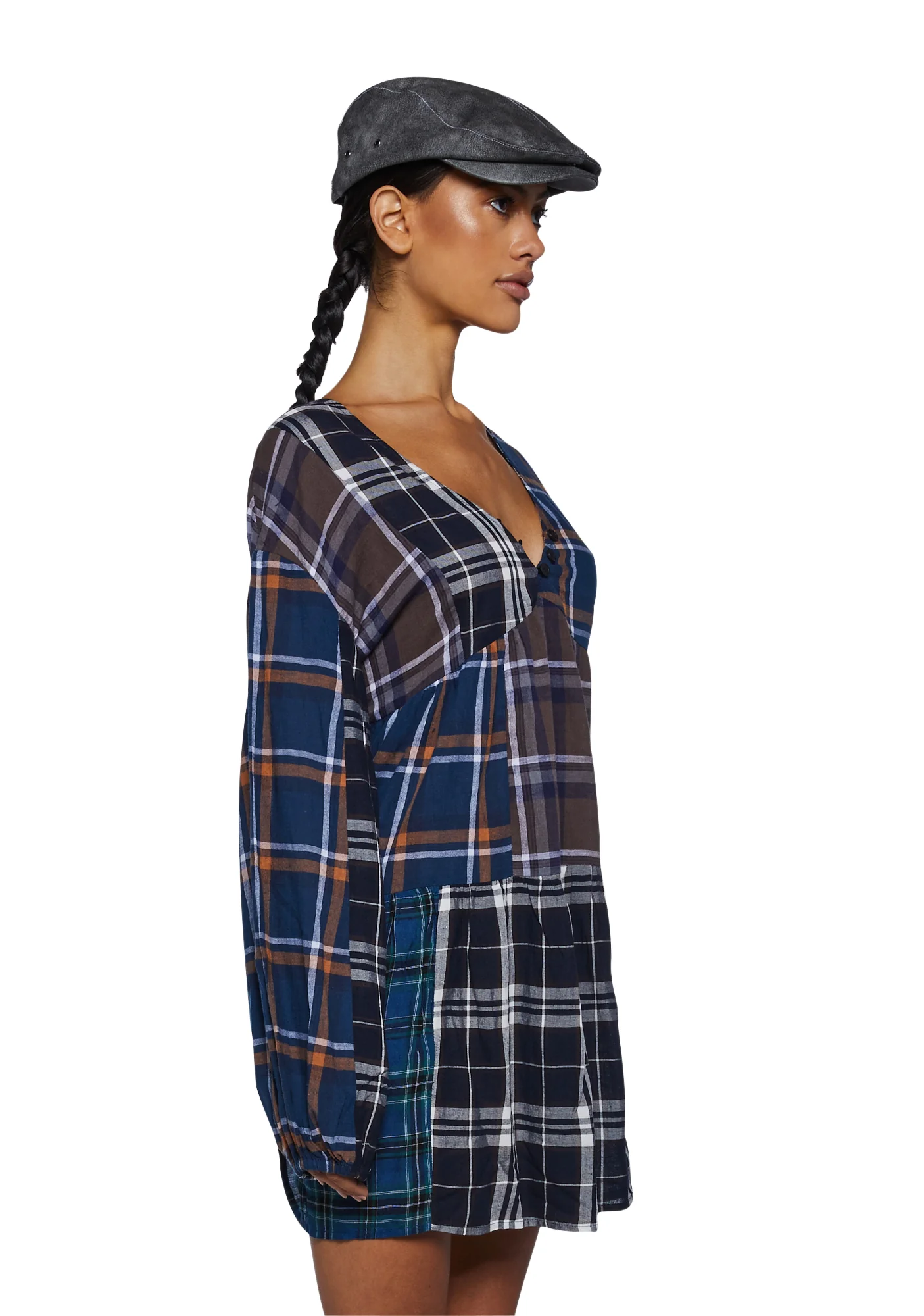 Better Together Plaid Mini Dress- Brown - Image 3