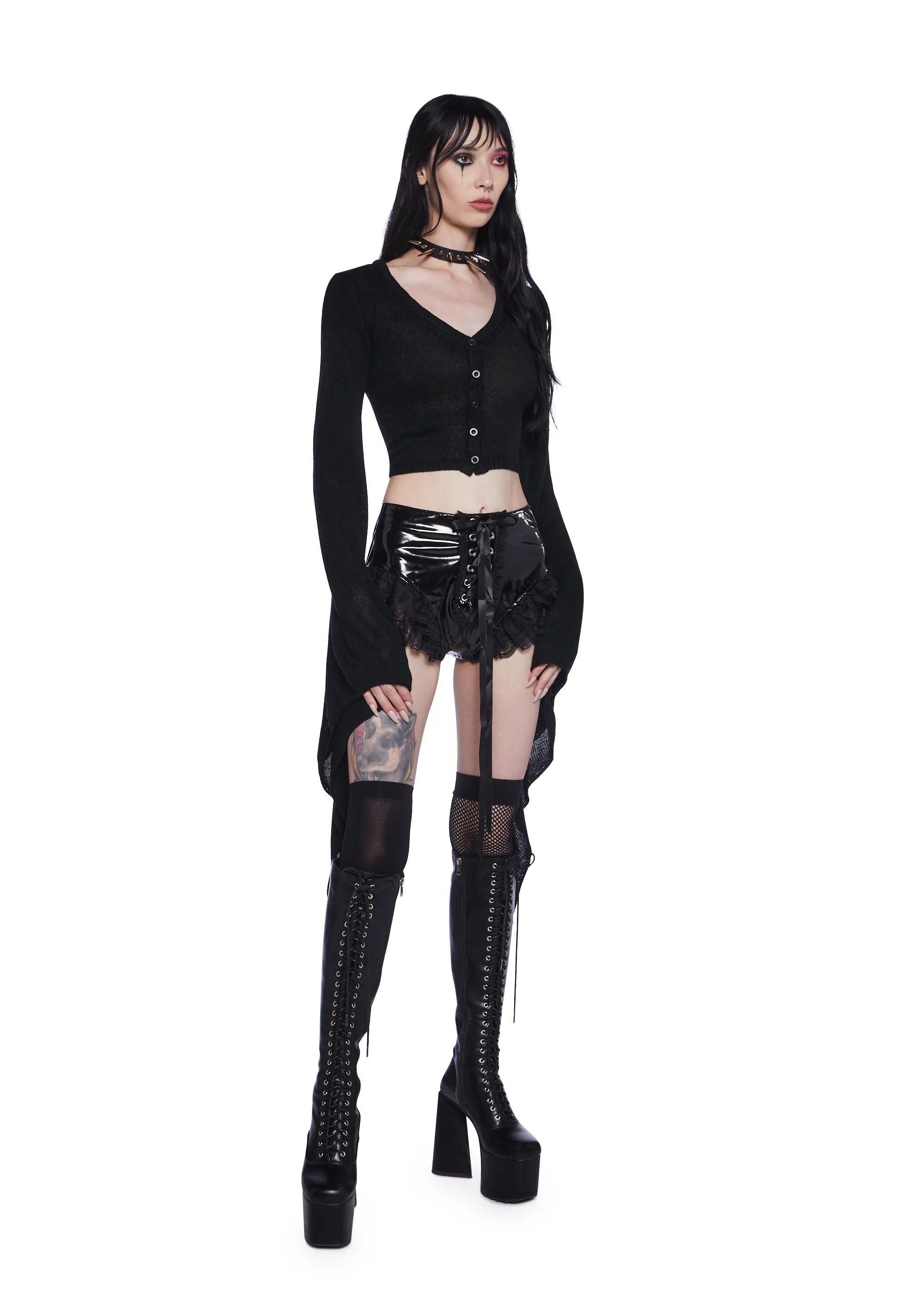 Black Balloon Knit Cardigan - Image 2
