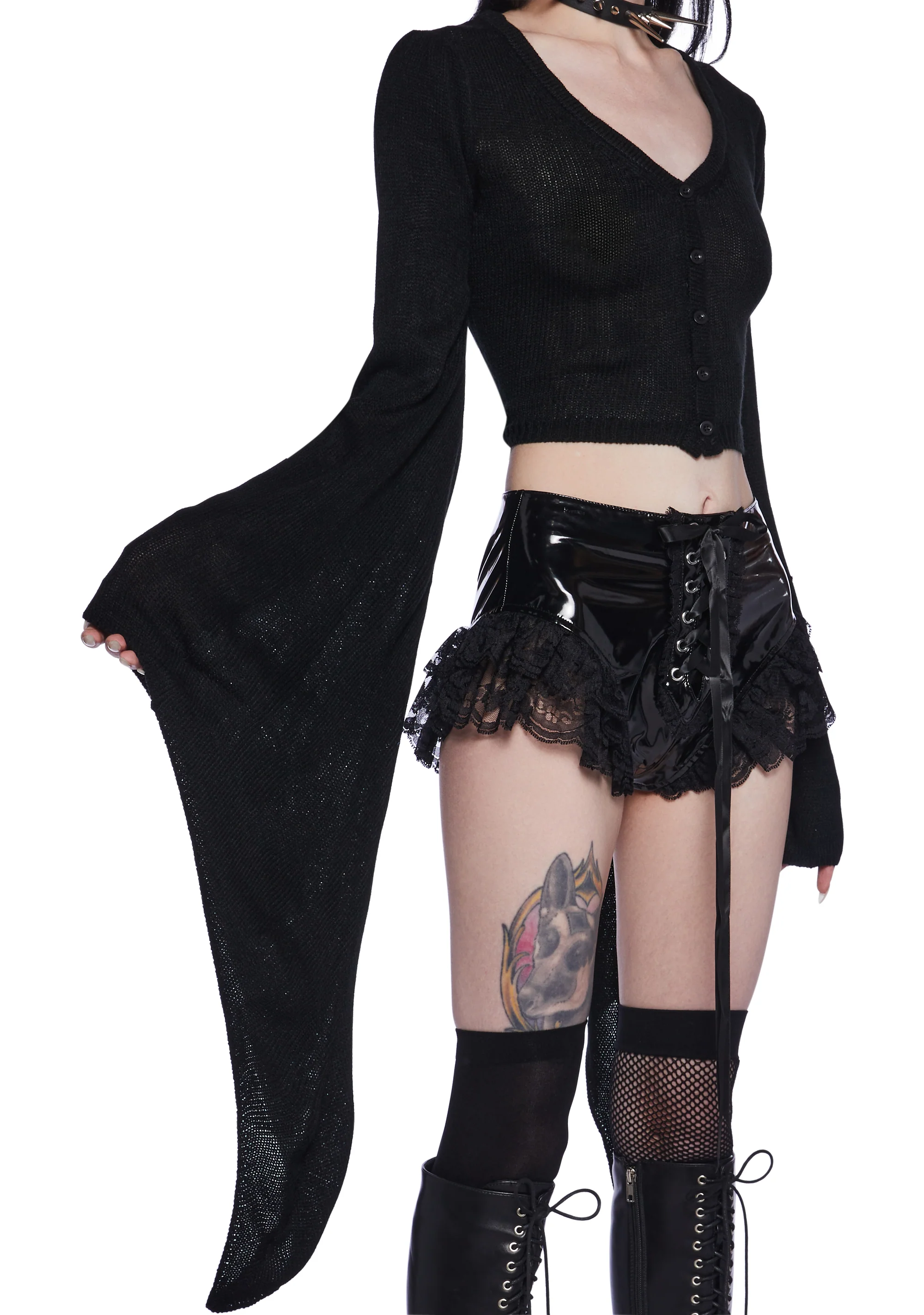 Black Balloon Knit Cardigan - Image 5