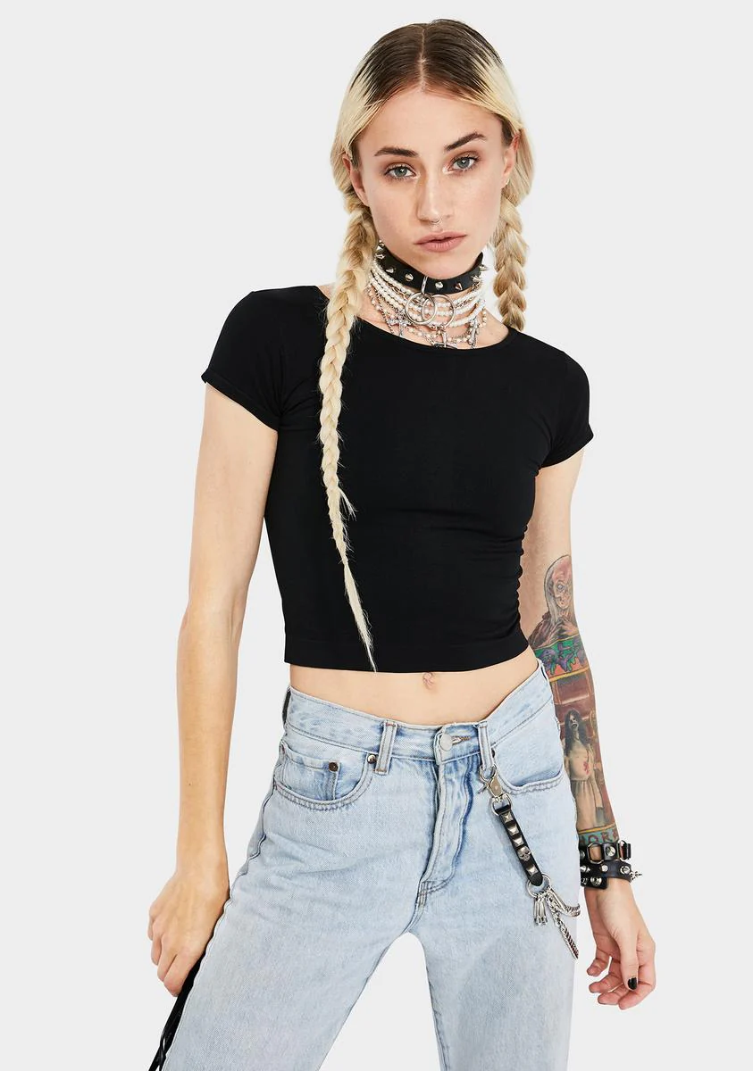 Black Cap Sleeve Seamless Cami Tee - Image 2
