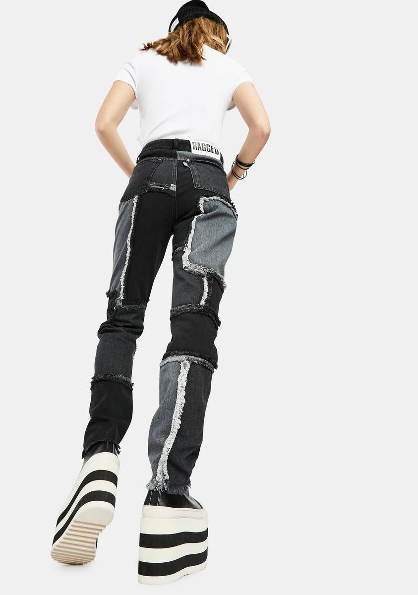 Black Cheat Patchwork Mom Jeans - Image 4